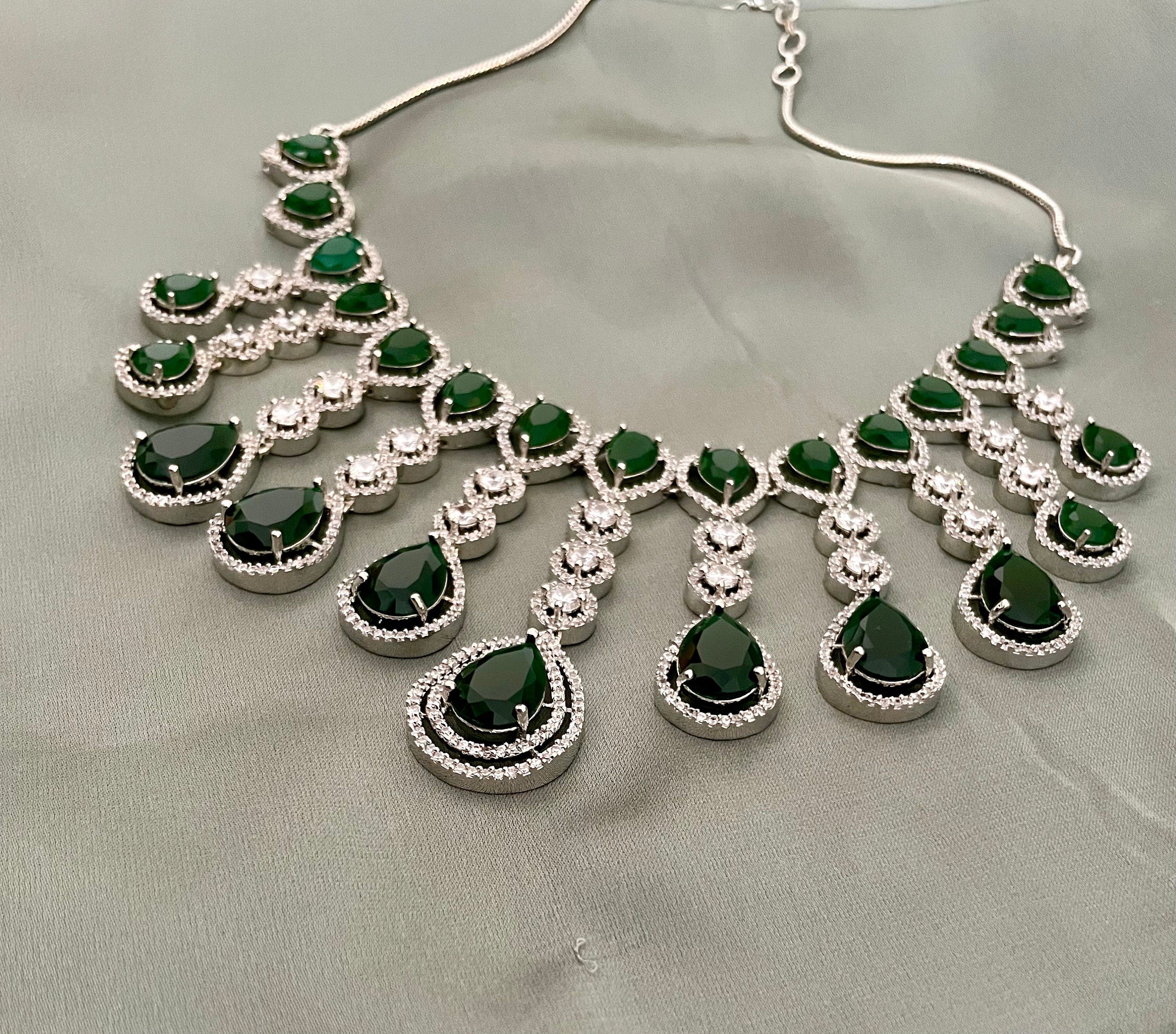 Emerald Green Faux Diamond Necklace Set