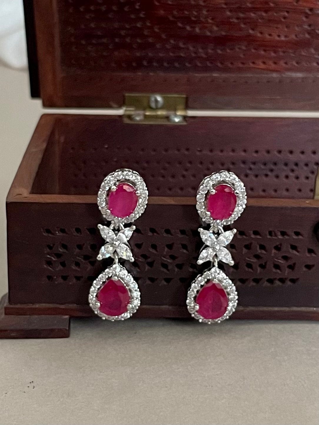 Ruby Red and Diamond Set/American Diamond Red Set/Cubic Zirconia Set/Indian Jewelry Set/Wedding Set