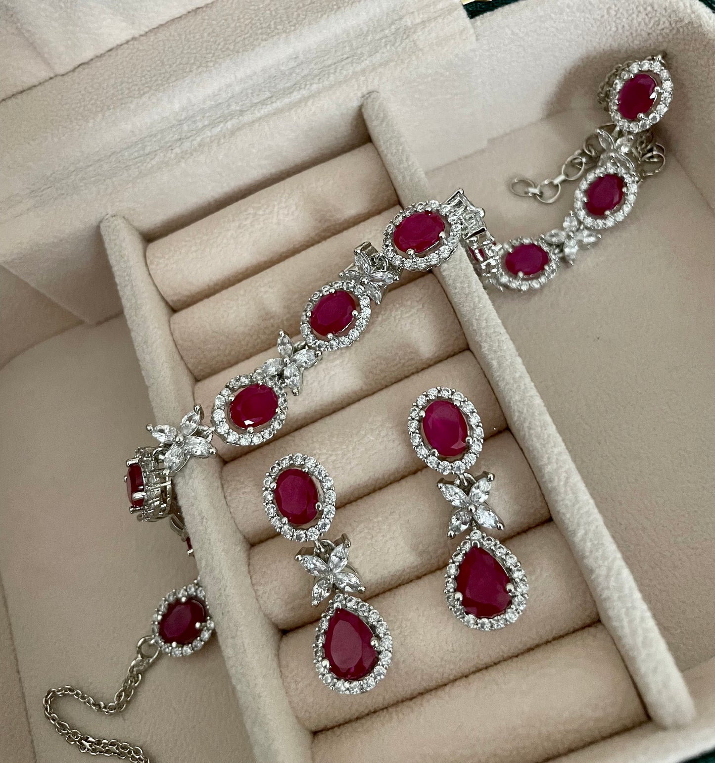 Ruby Red and Diamond Set/American Diamond Red Set/Cubic Zirconia Set/Indian Jewelry Set/Wedding Set