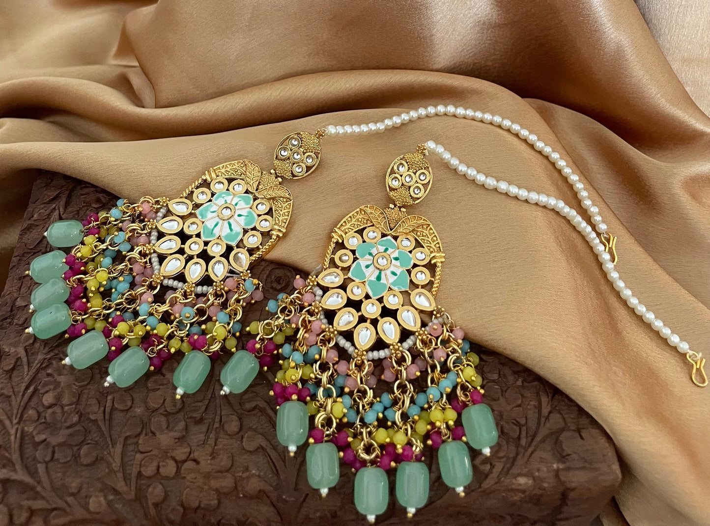 Indian Bridal Jewelry Set/Sabyasachi Inspired/Pink&Mintgreen Kundan Set/Indian Jewelry/Bollywood Jewelry/Wedding Set