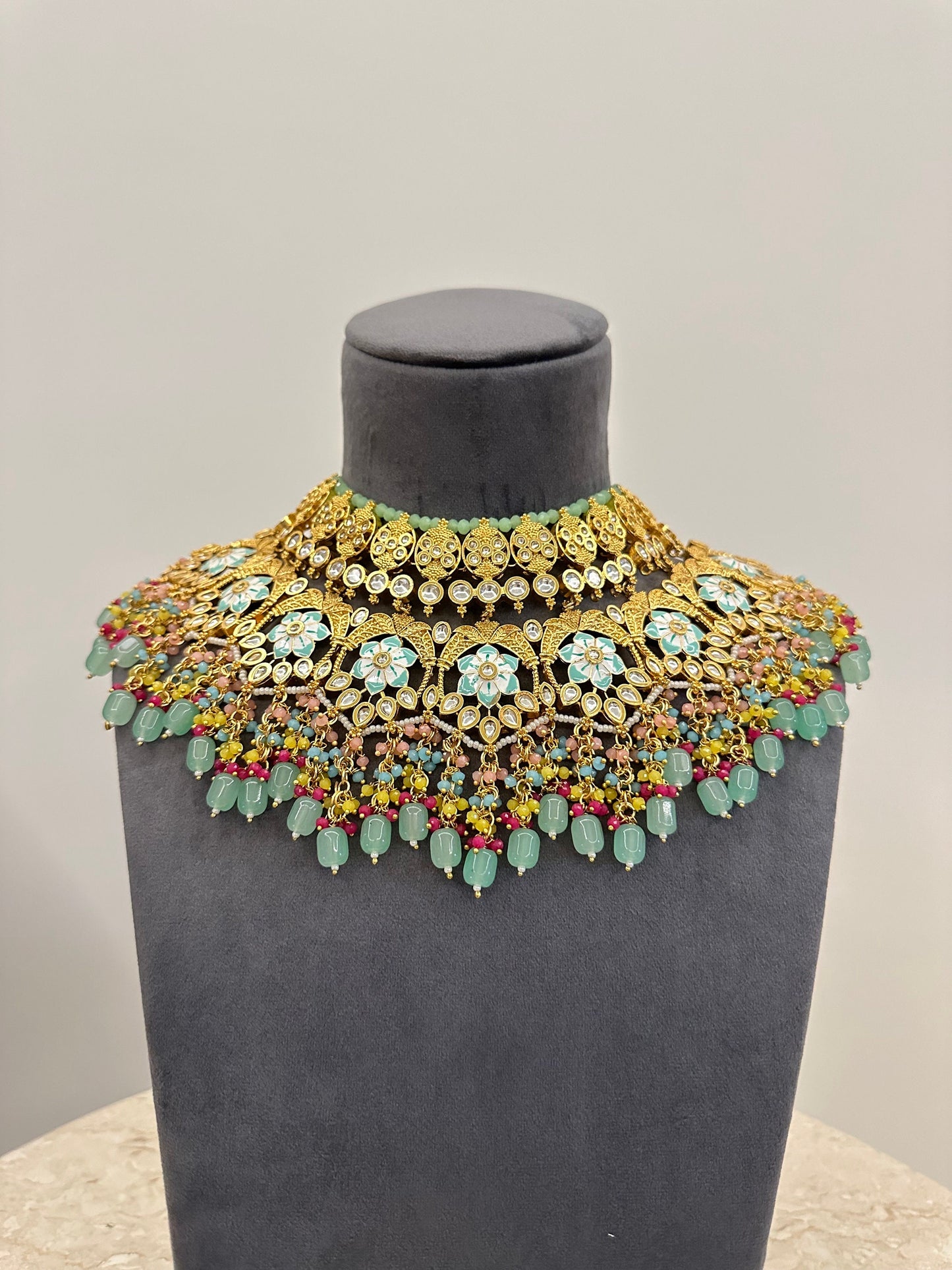 Indian Bridal Jewelry Set/Sabyasachi Inspired/Pink&Mintgreen Kundan Set/Indian Jewelry/Bollywood Jewelry/Wedding Set