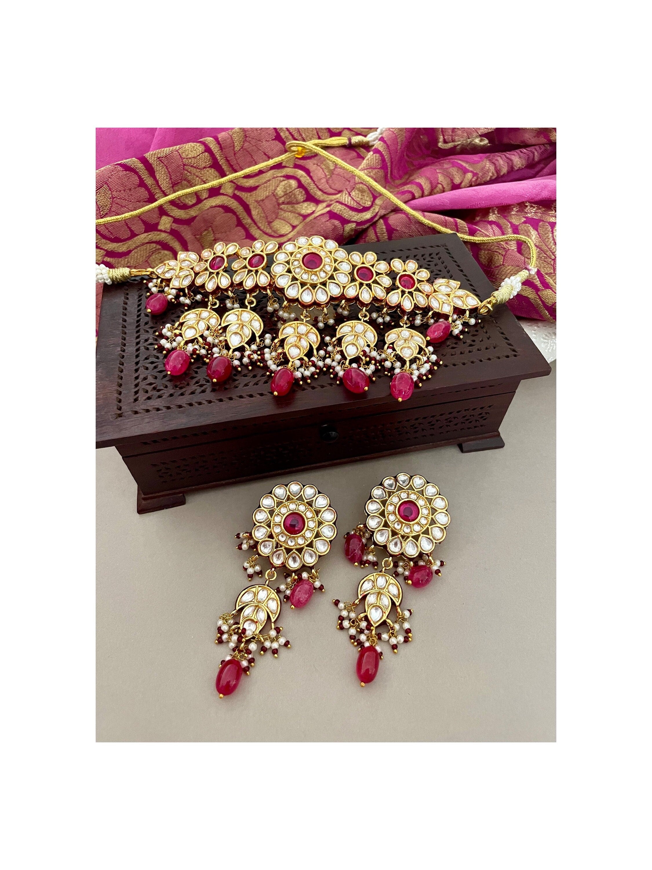 Red Kundan Choker Necklace Set