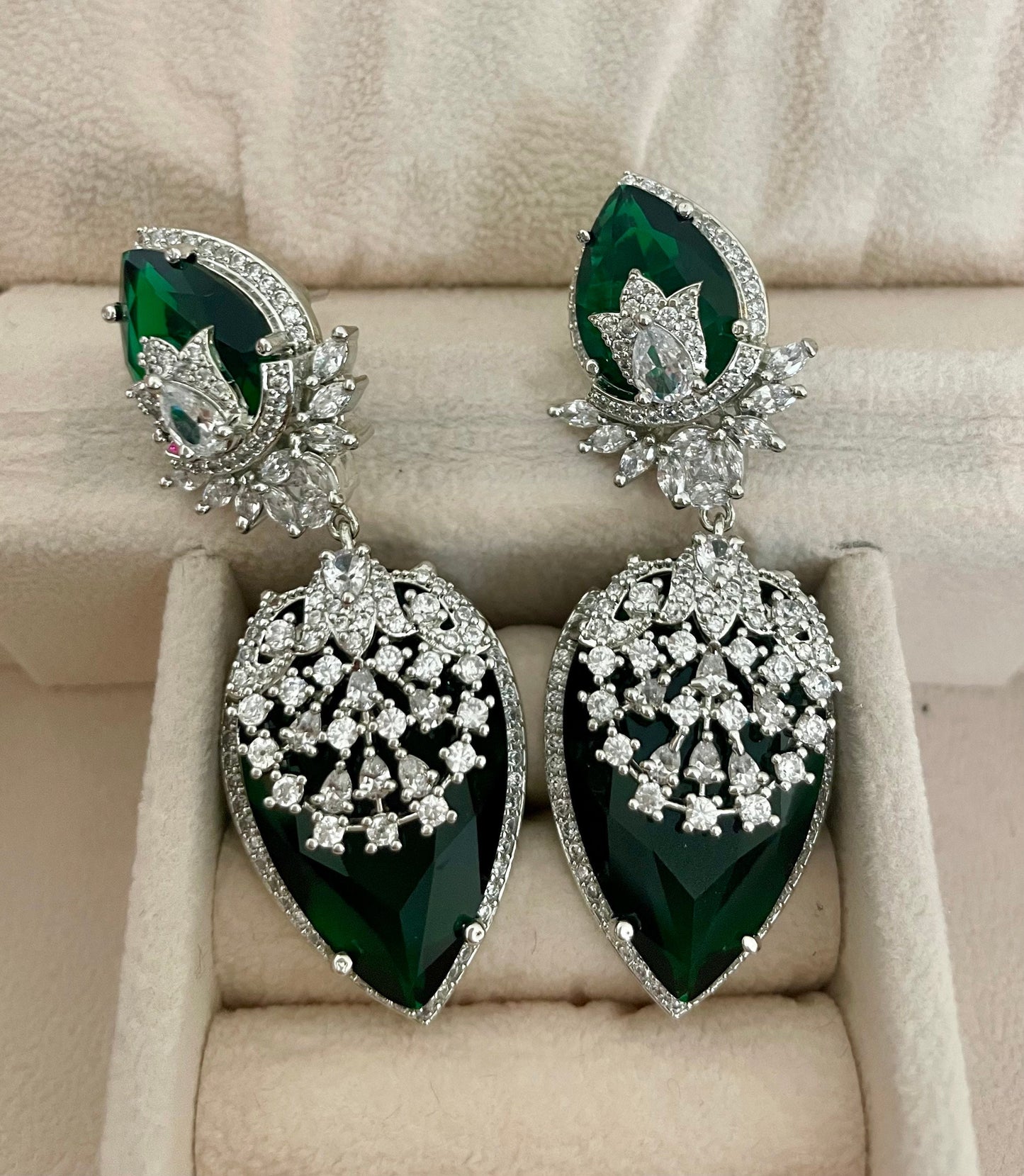 Emerald Green Faux Diamond Earrings