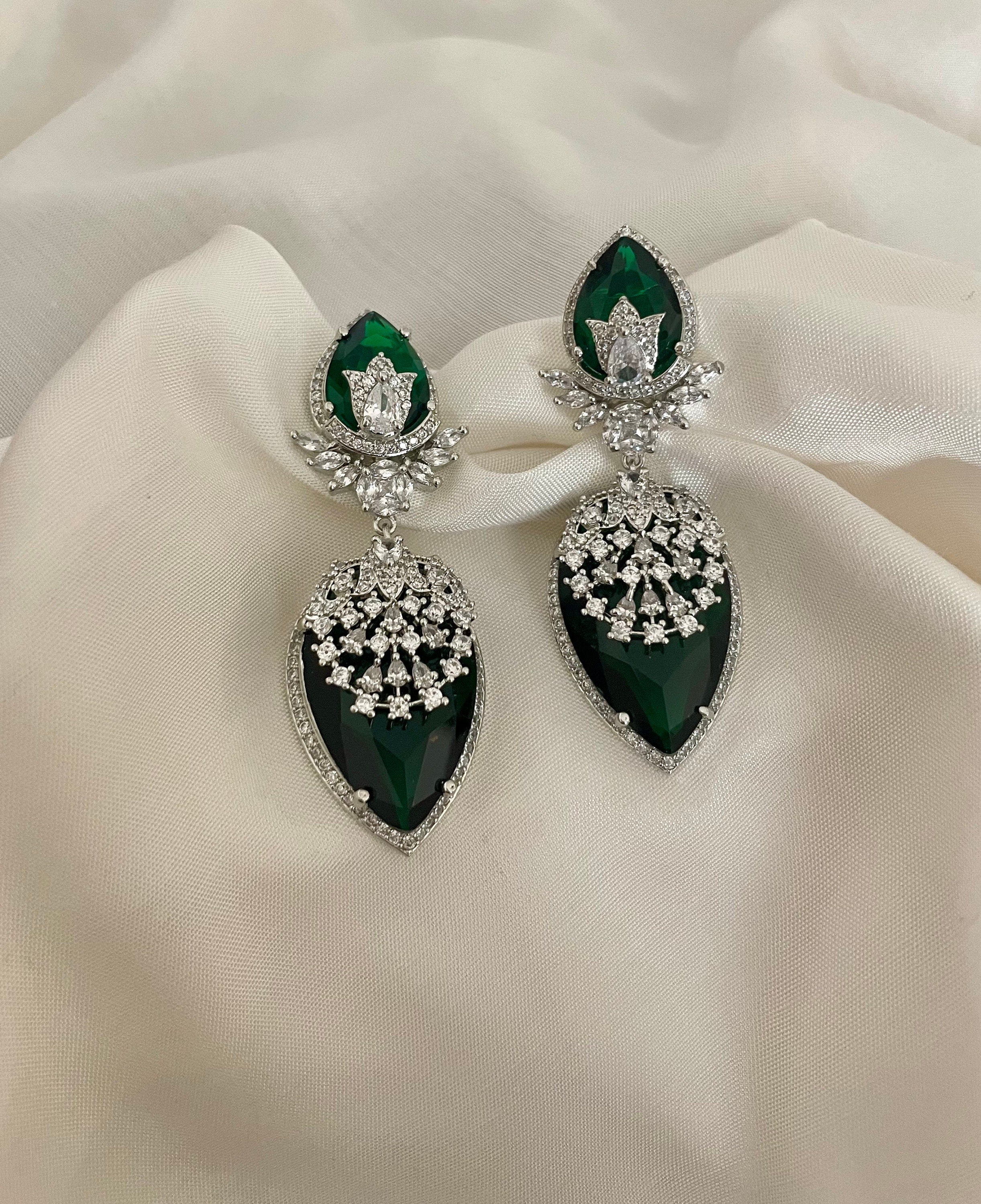 Emerald Green Faux Diamond Earrings