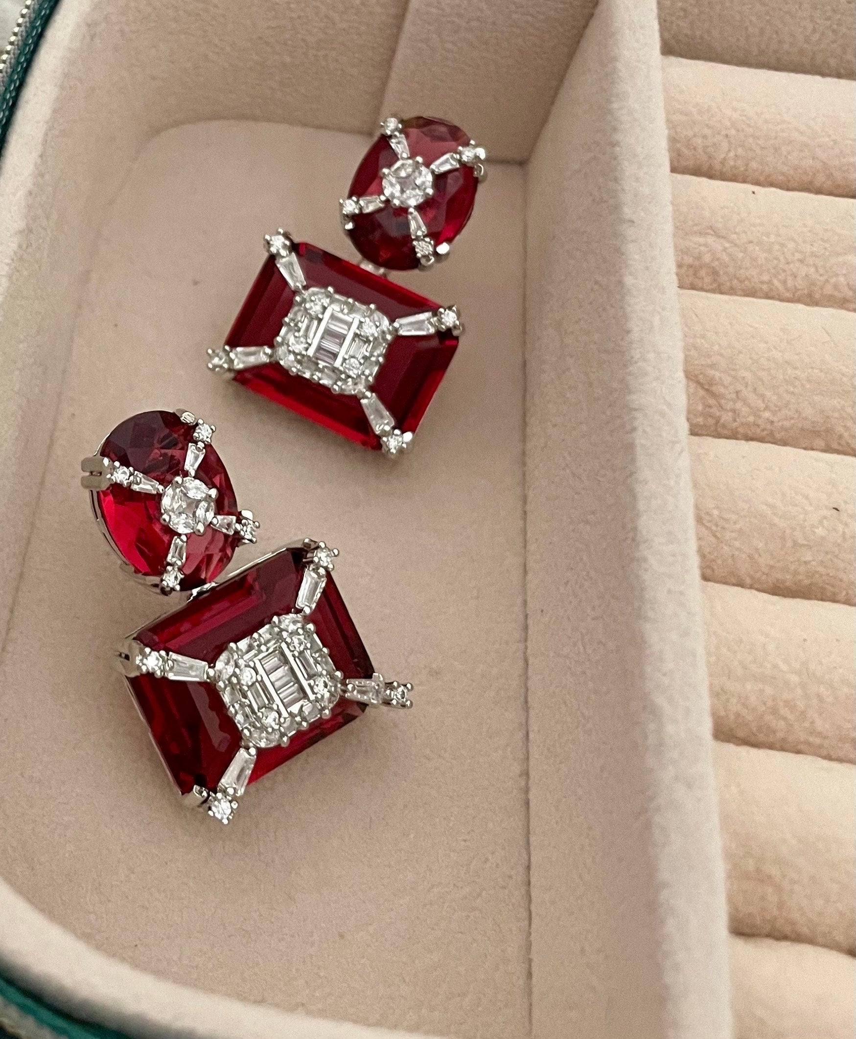 Red Faux Diamond Earrings