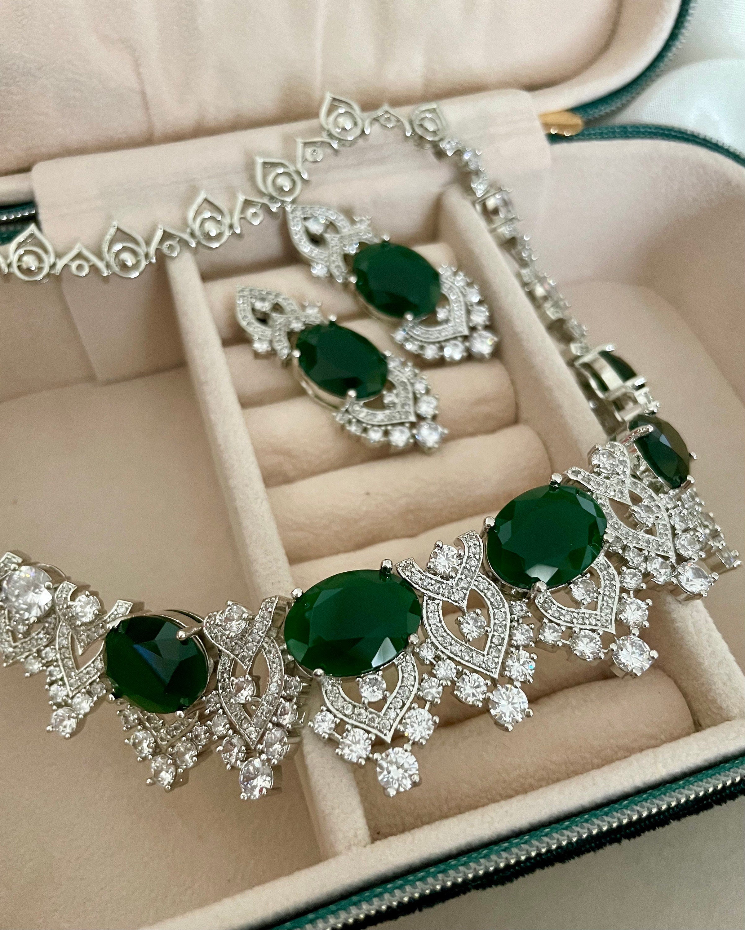 Emerald Green Faux Diamond Necklace Set