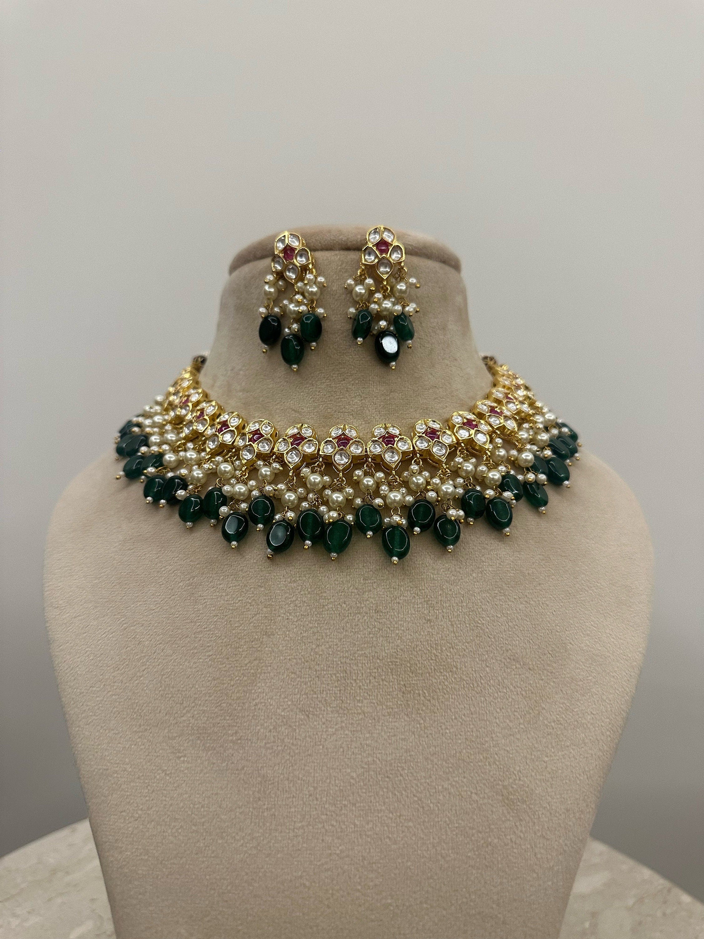Red and Green Kundan Necklace Set
