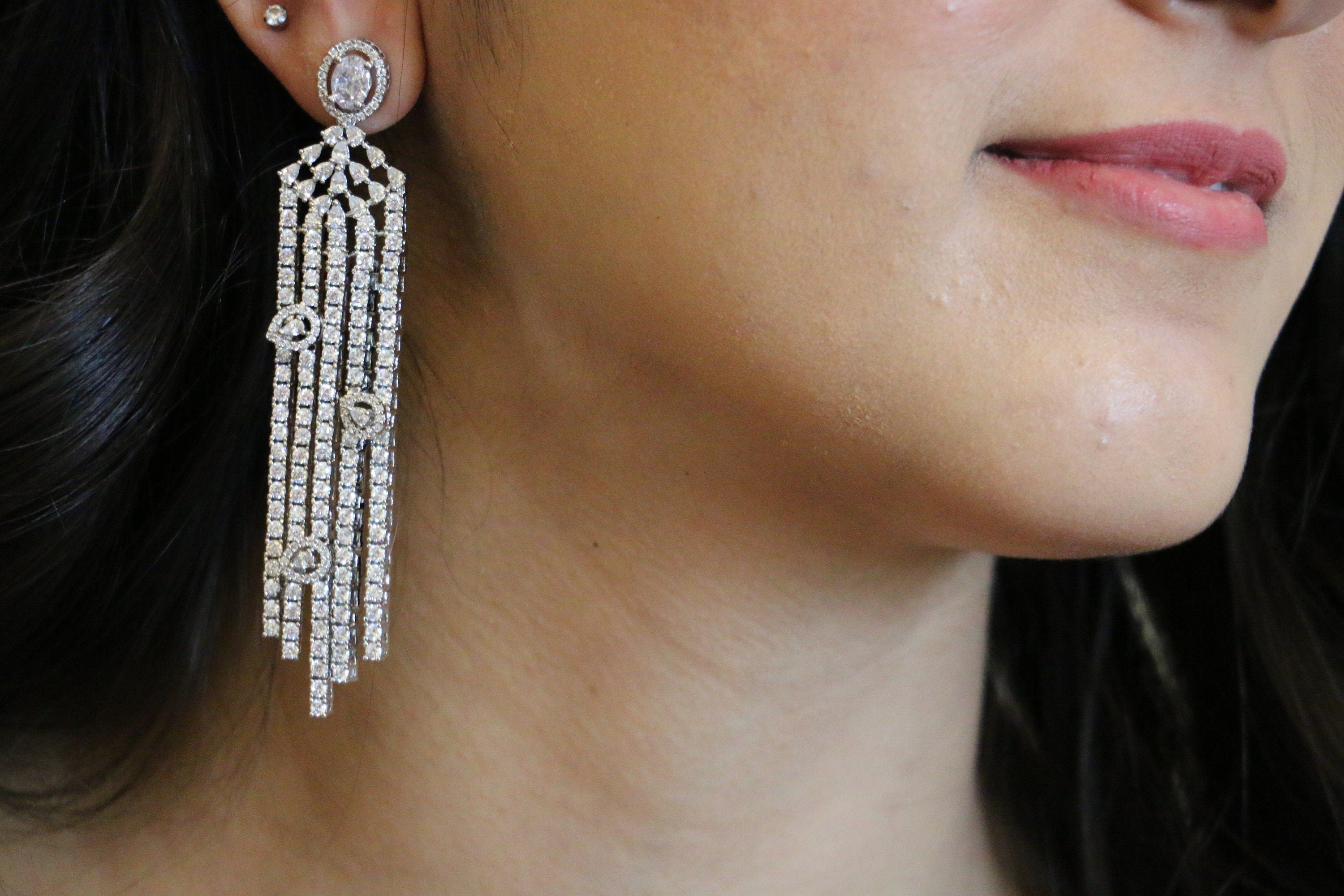 Long Faux Diamond Earrings