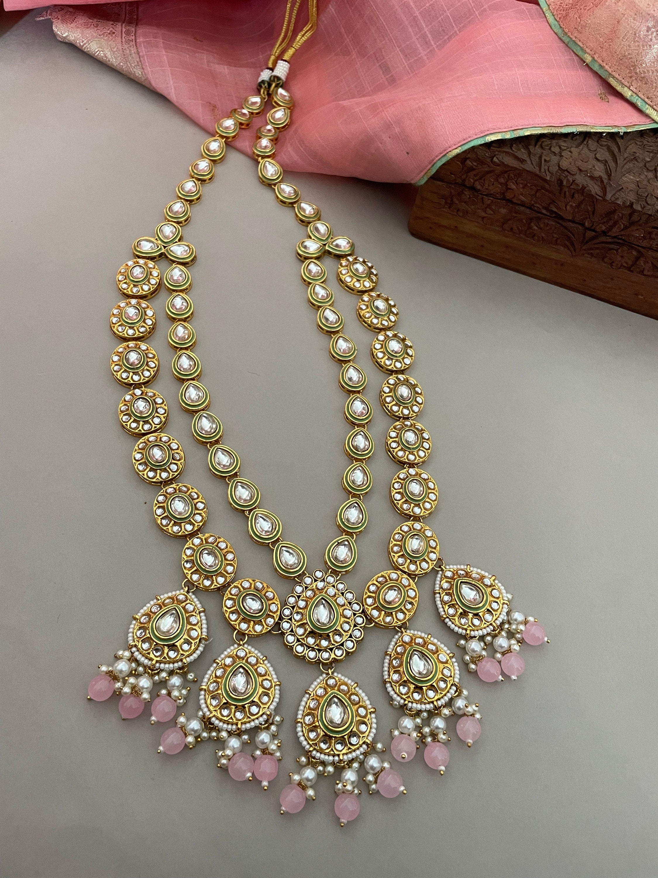 Pink and Mintgreen Kundan Bridal Necklace Set