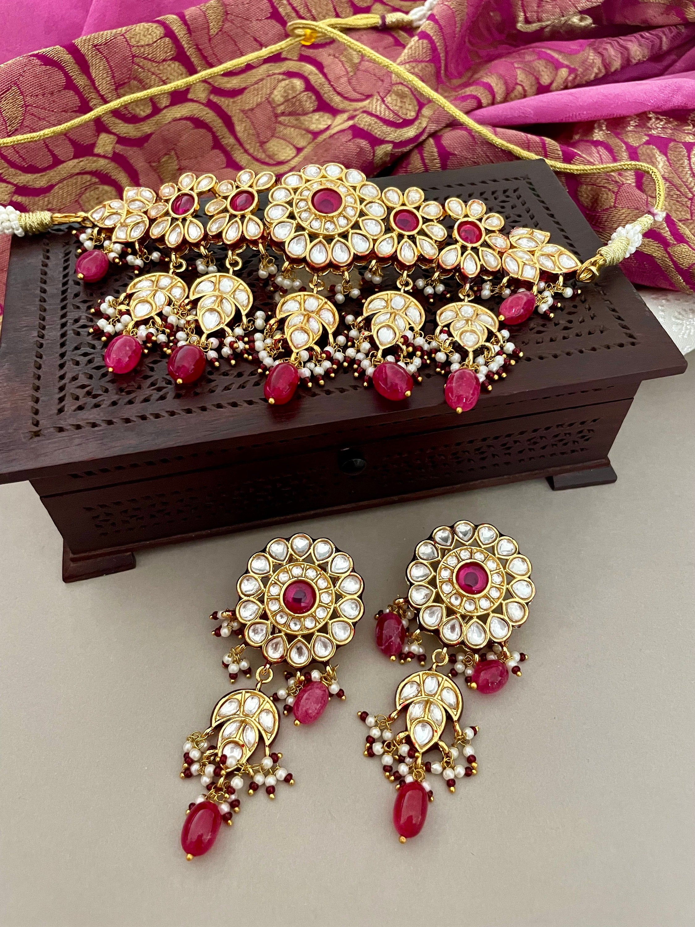 Red Kundan Choker Necklace Set