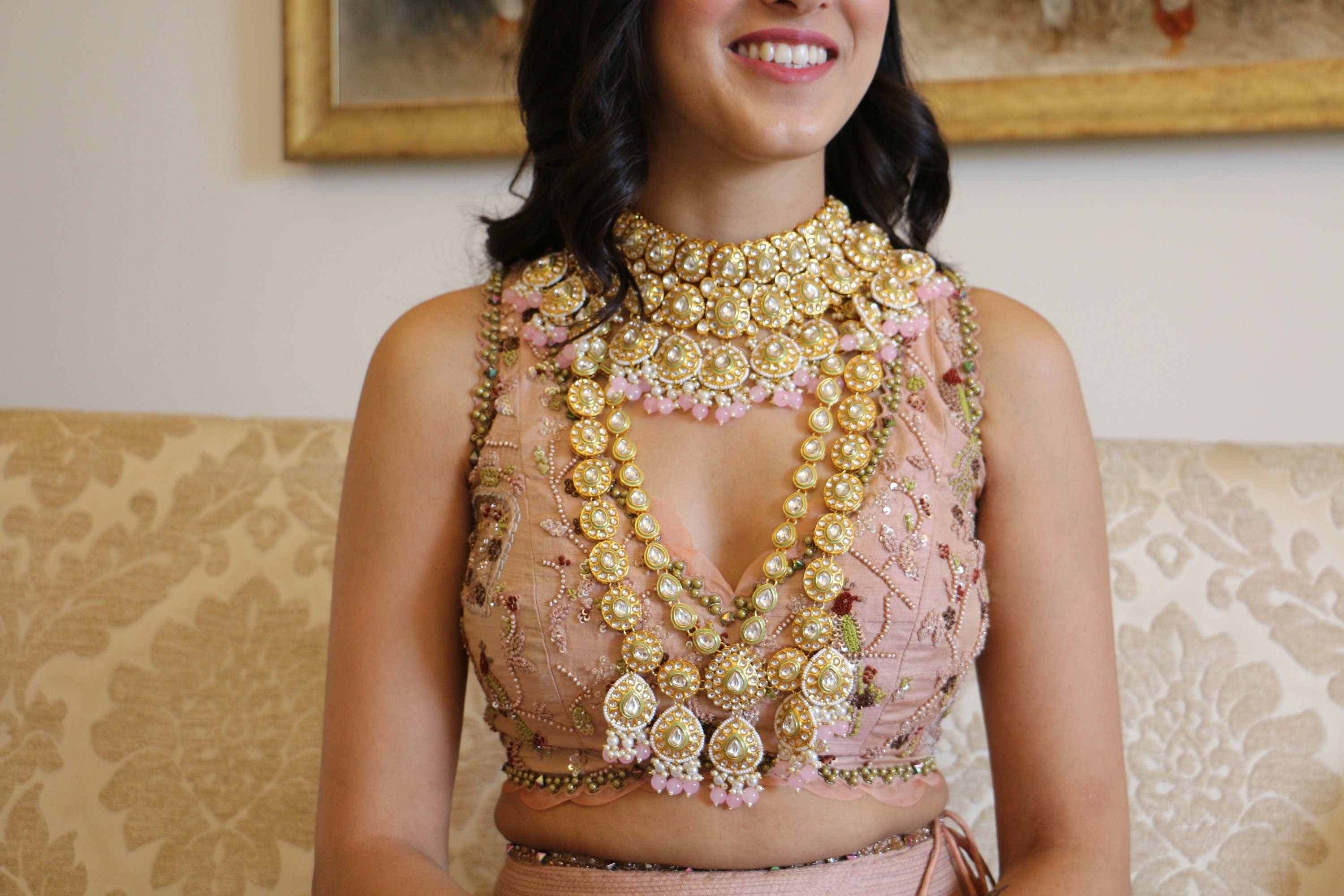 Pink and Mintgreen Kundan Bridal Necklace Set