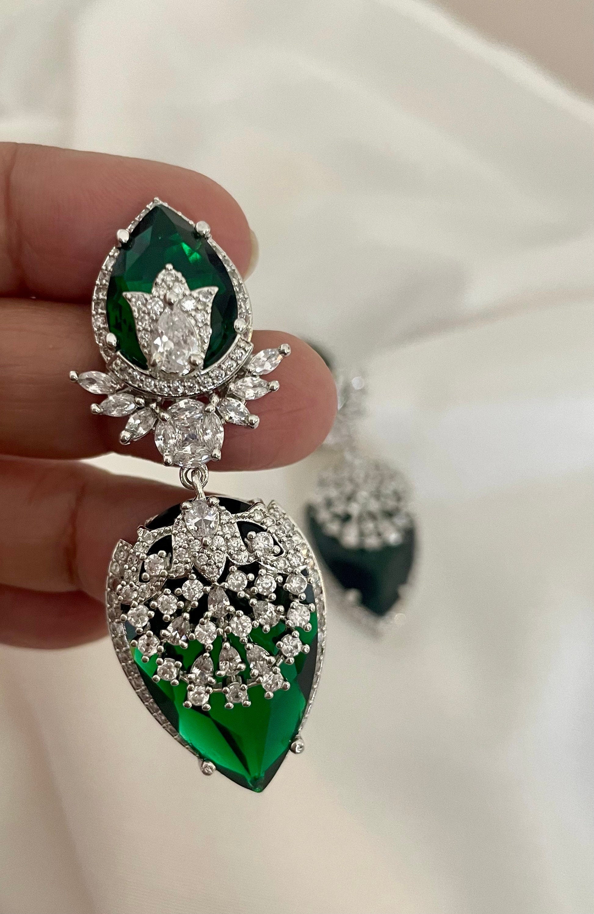 Emerald Green Faux Diamond Earrings