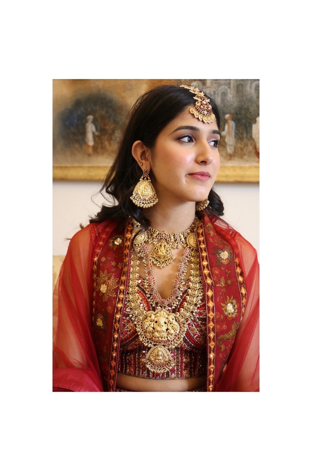 Ruby Red Temple Bridal Necklace Set