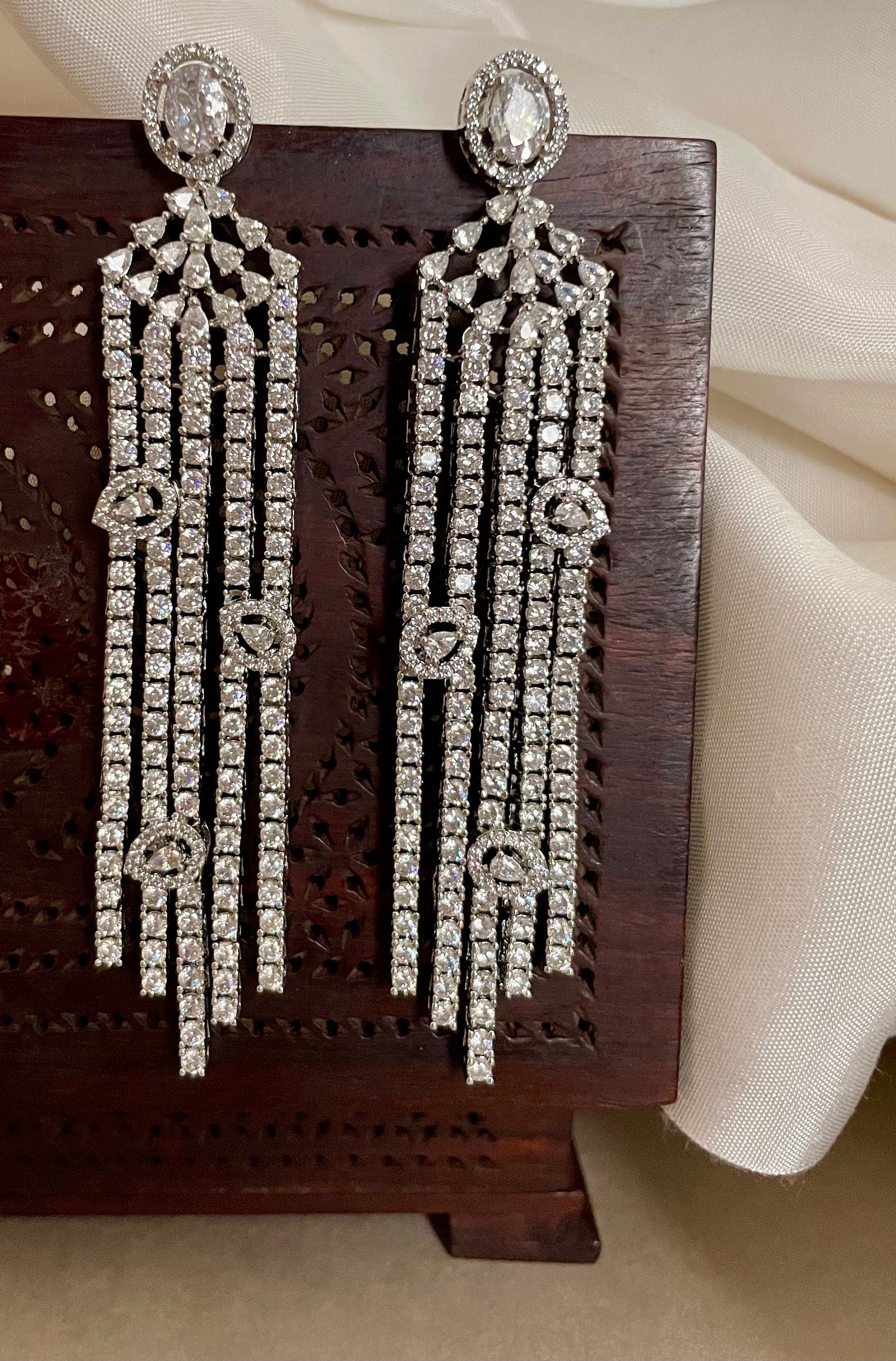 Long Faux Diamond Earrings