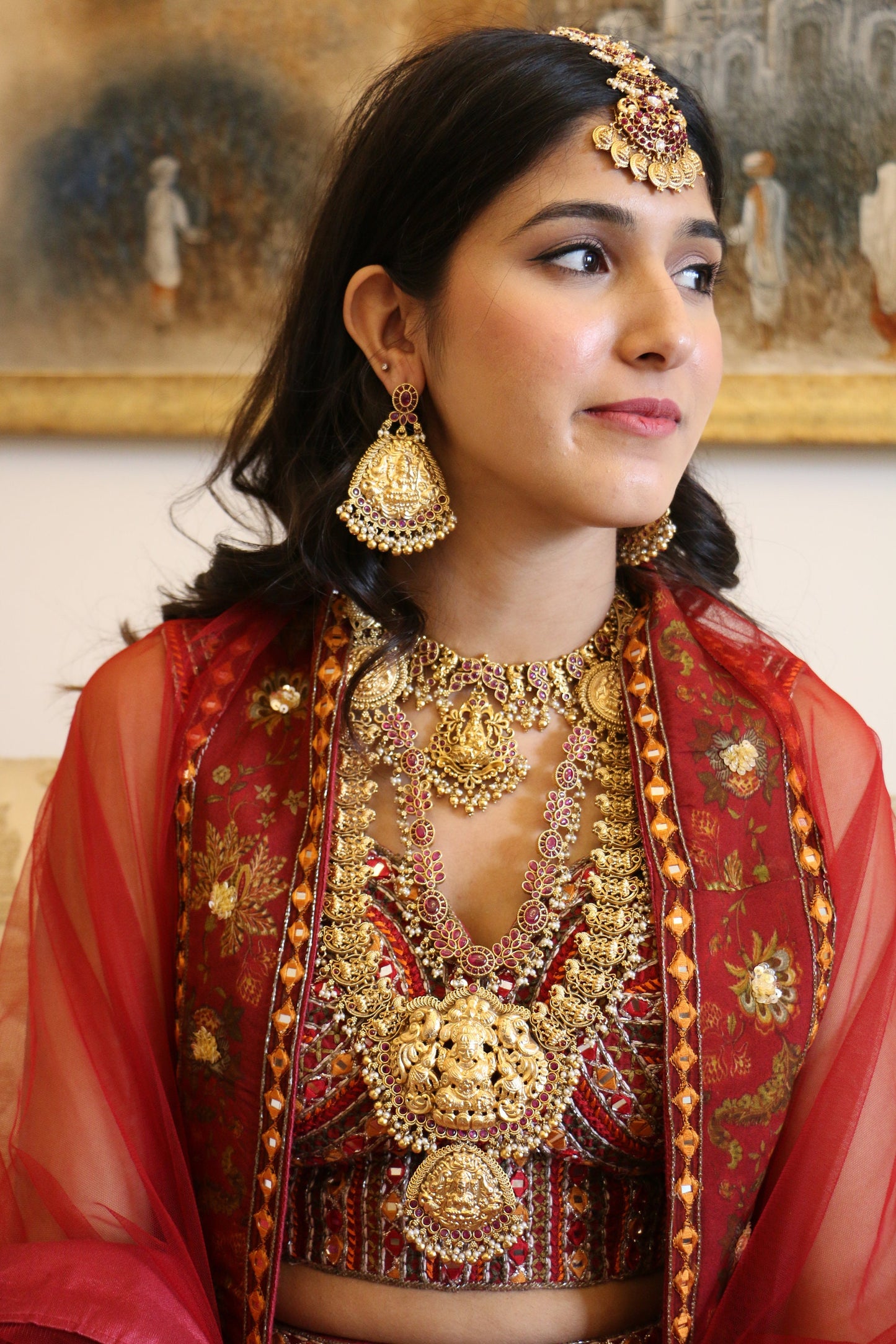 Ruby Red Temple Bridal Necklace Set