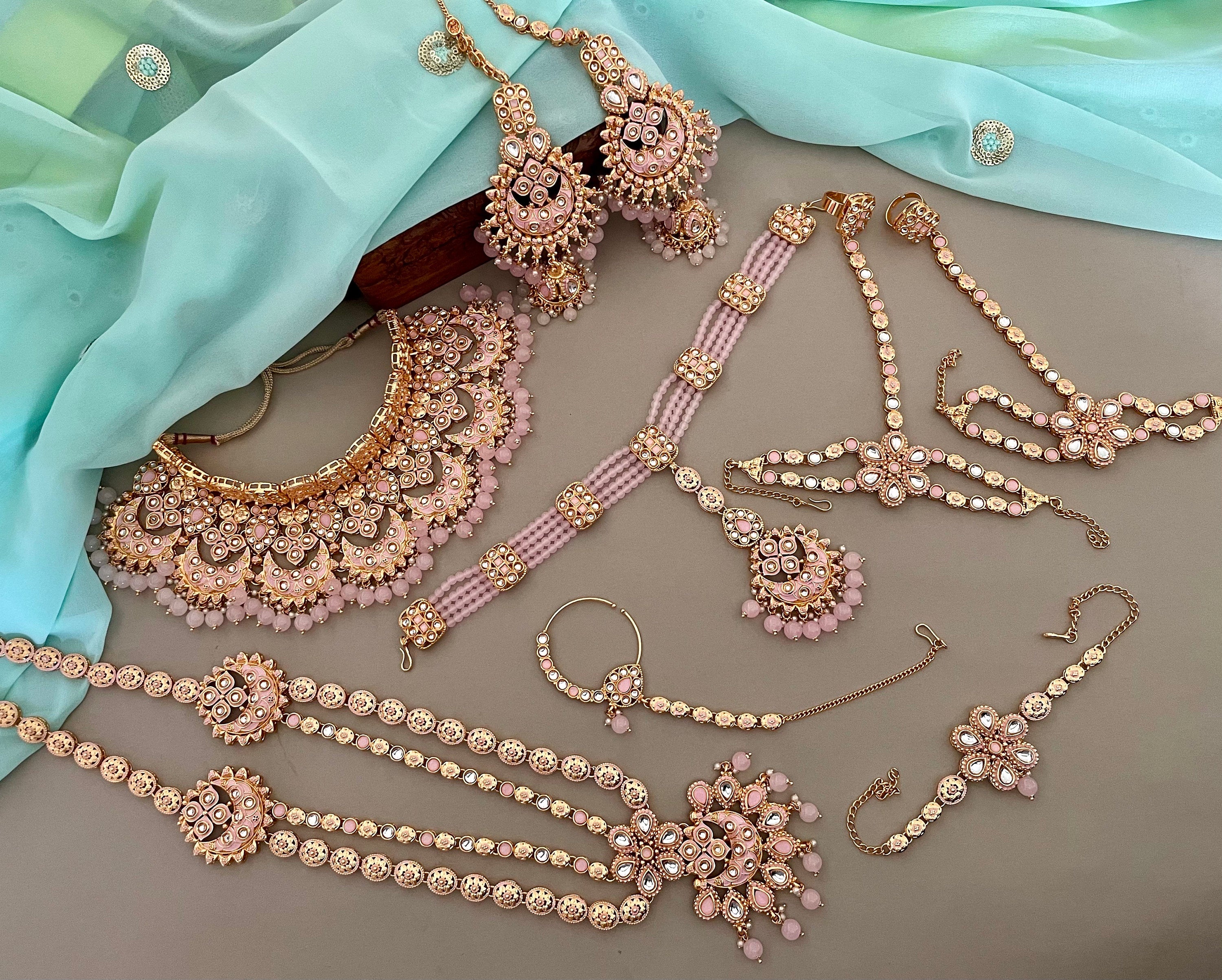 Pink Rosegold Kundan Bridal Necklace Set