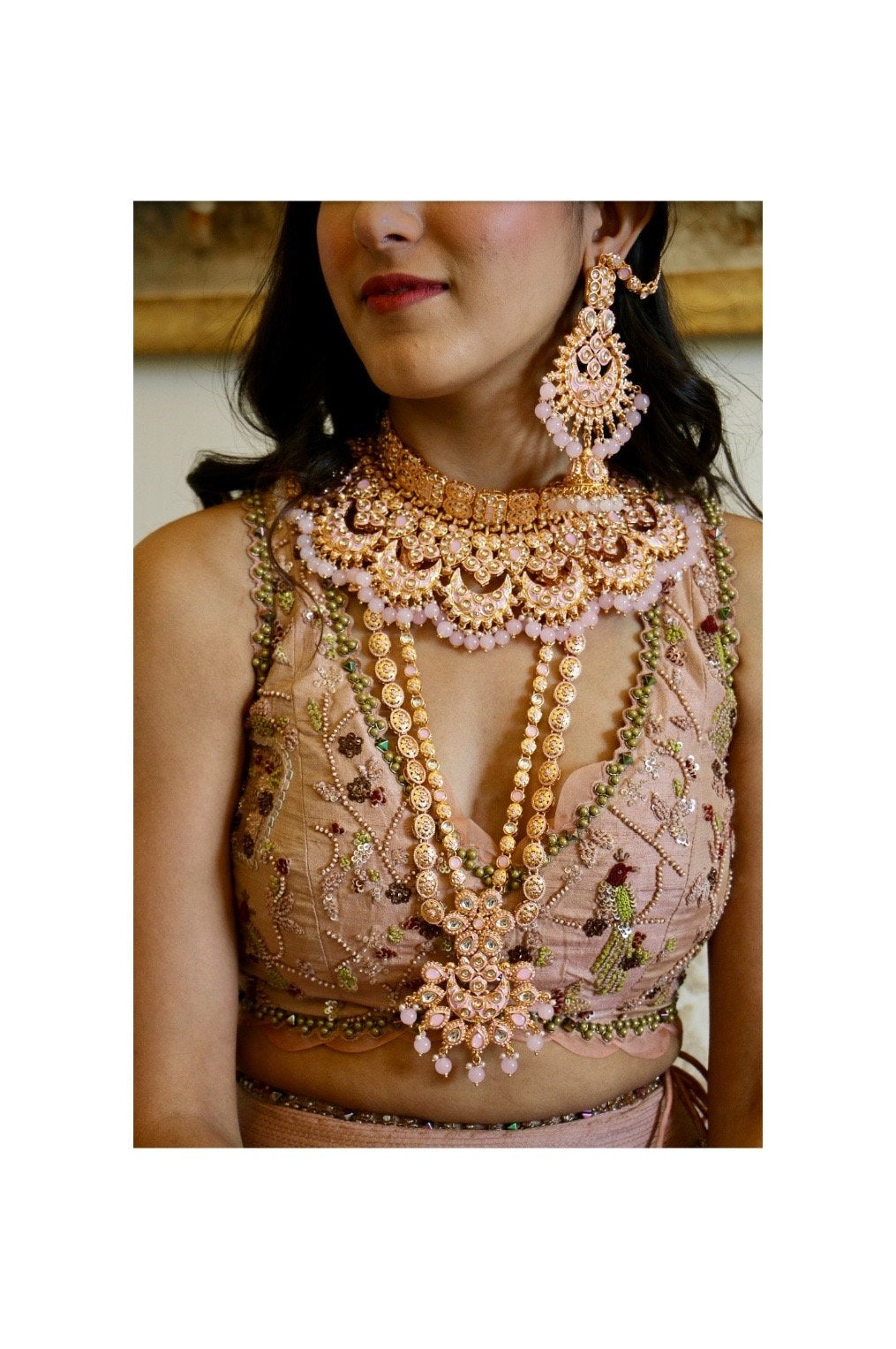 Pink Rosegold Kundan Bridal Necklace Set