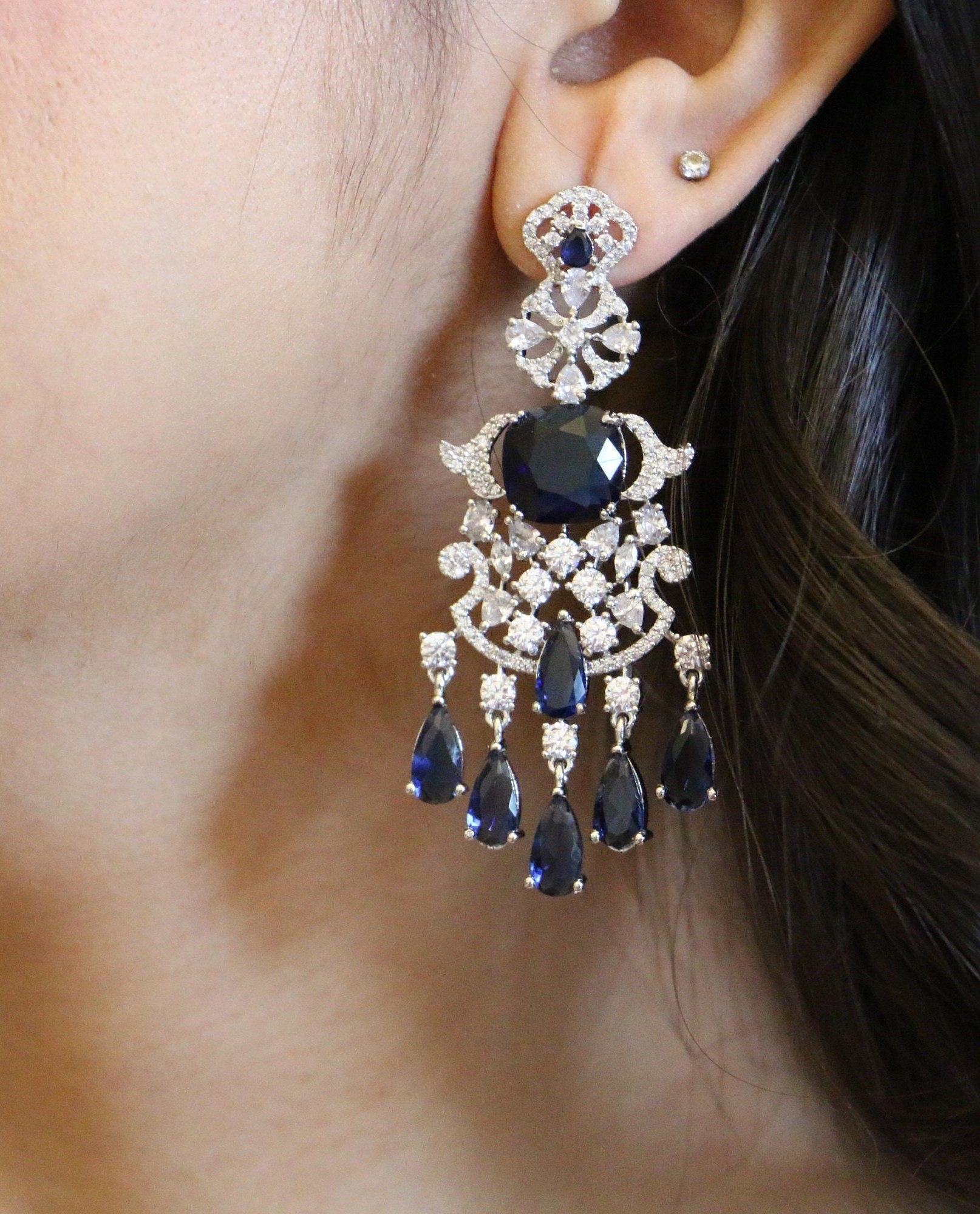 Blue Faux Diamond Earrings