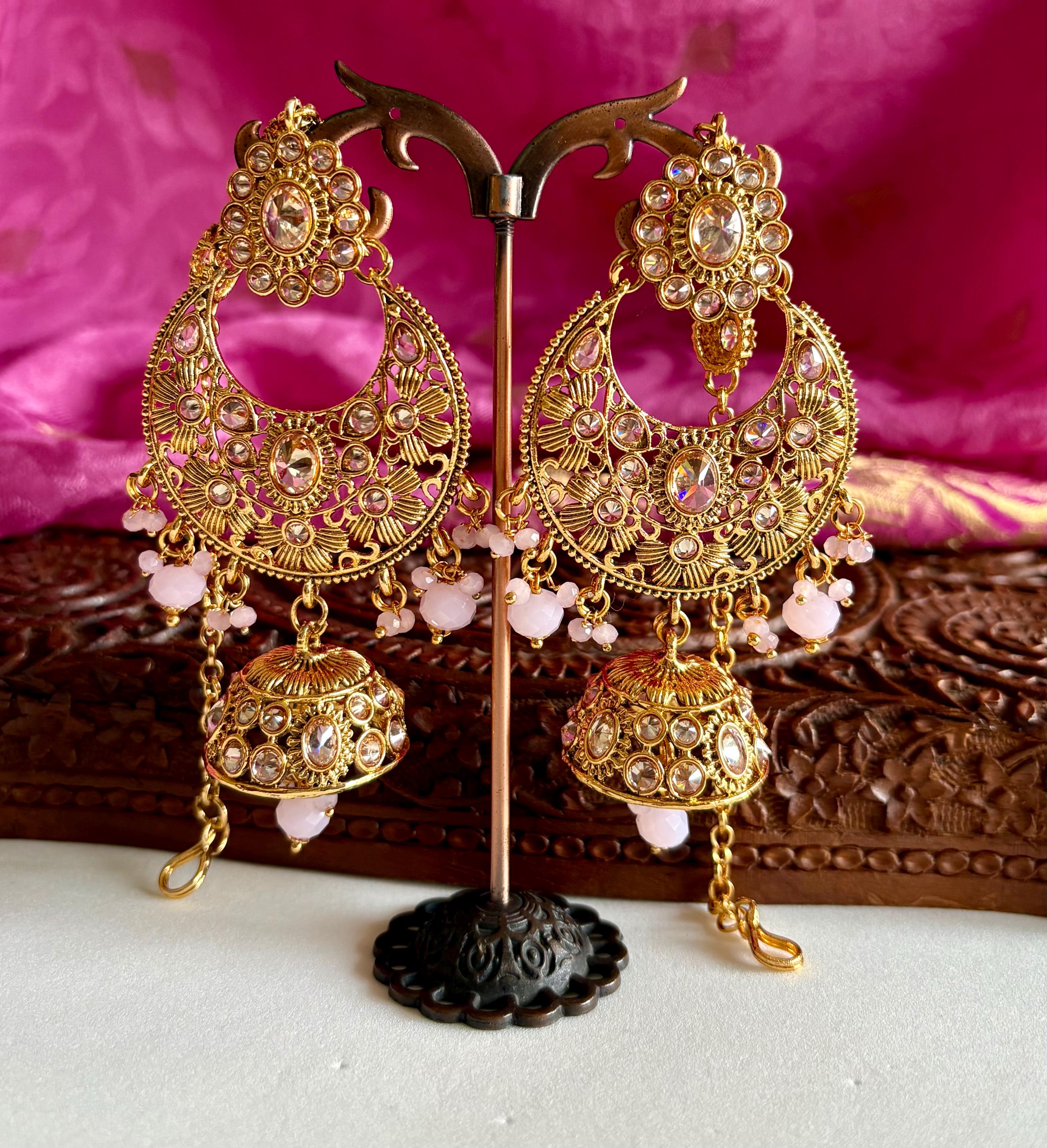 Designer Pink Full Bridal Polki Necklace Set