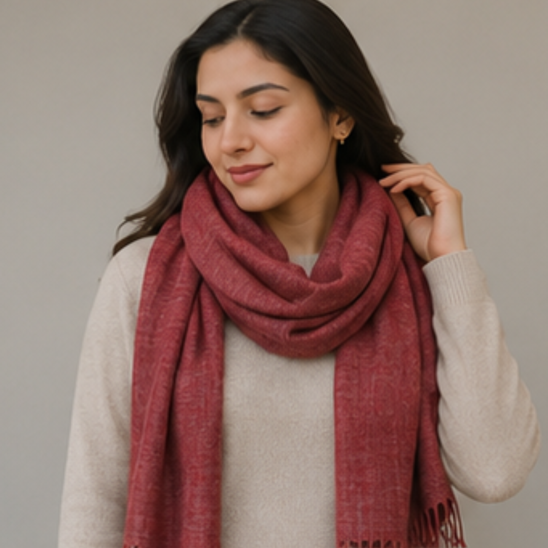 Pure hand woven Kashmiri pashmina Red shawl with gold zari on one side