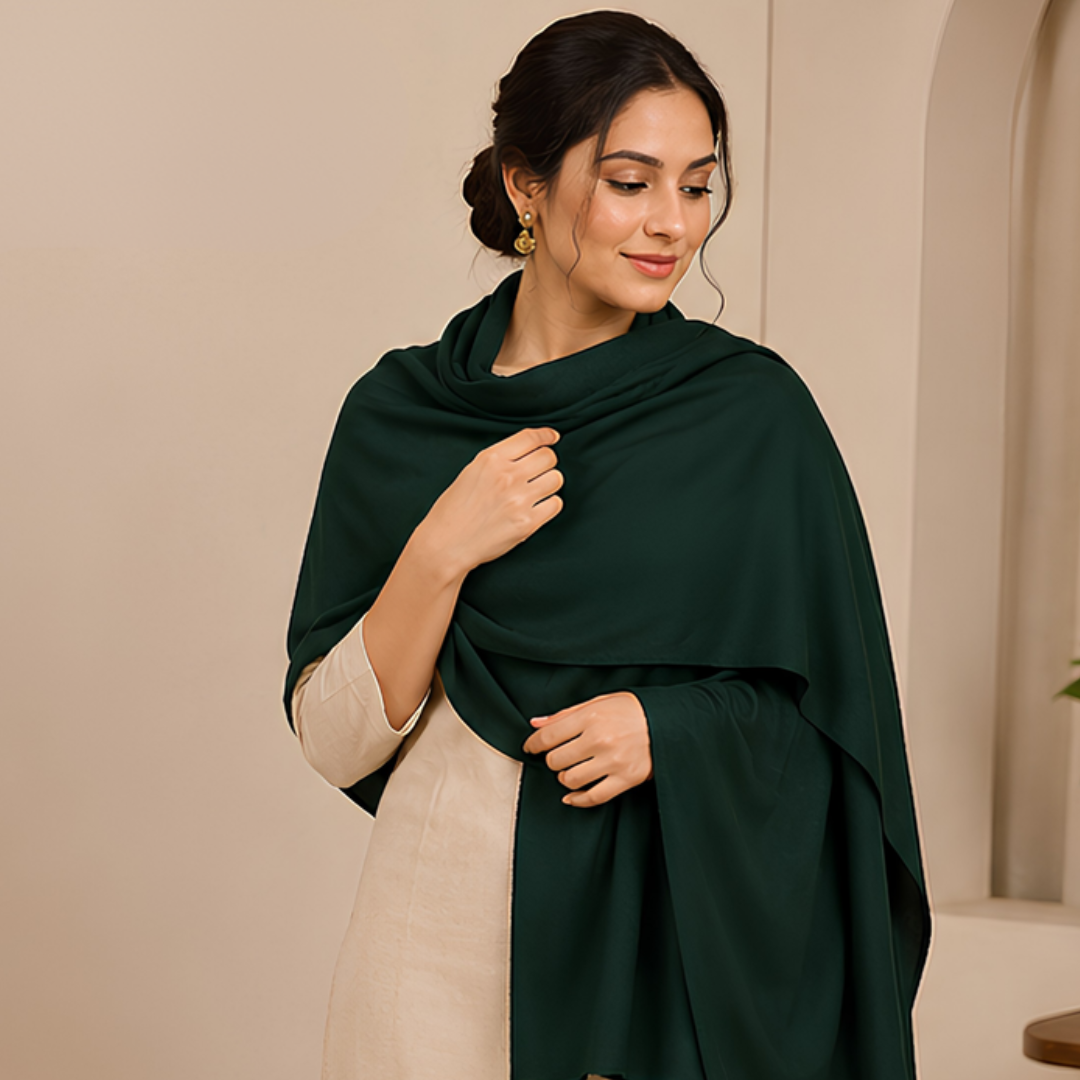 Pure hand woven Kashmiri pashmina green shaded shawl