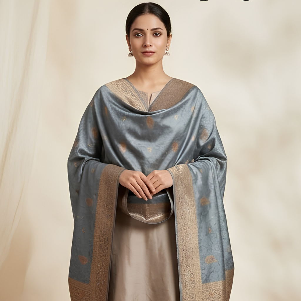 Pure Light Blue Banarsi Dupatta