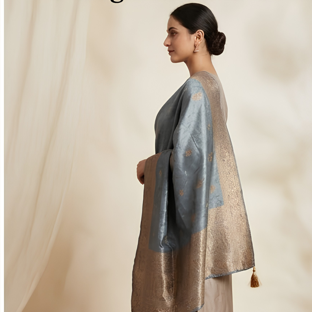 Pure Light Blue Banarsi Dupatta