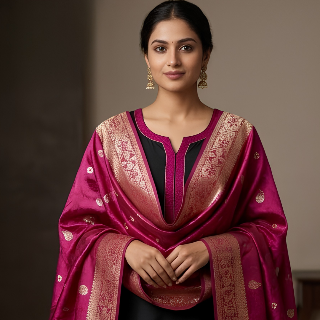 Pure Magenta Banarsi Dupatta