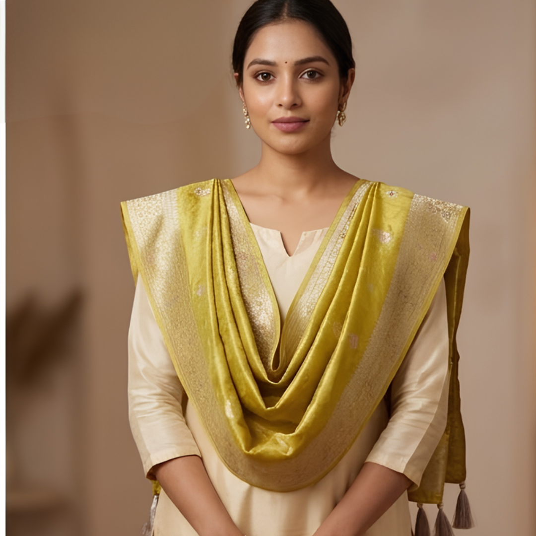 Pure Yellow Banarsi Dupatta