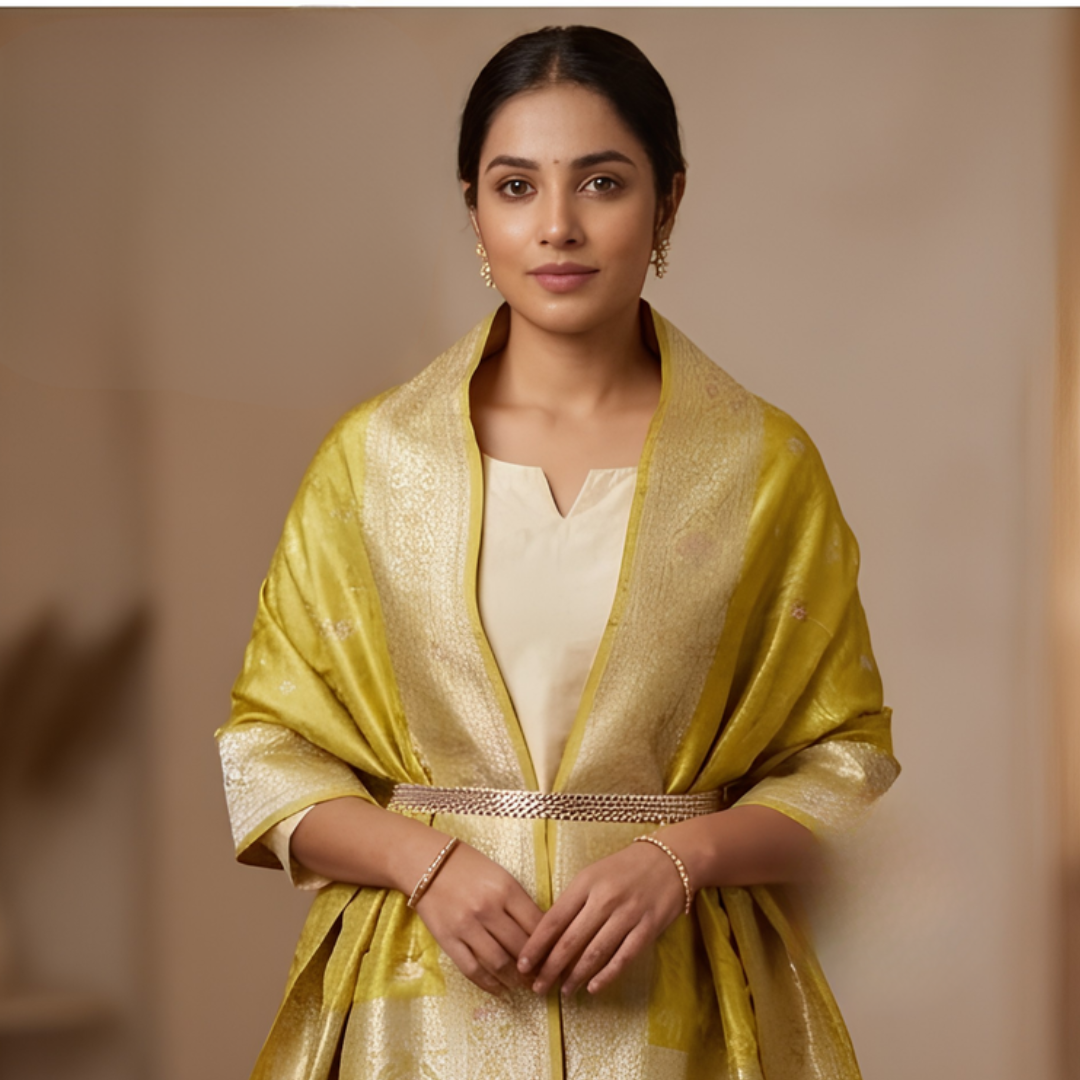 Pure Yellow Banarsi Dupatta