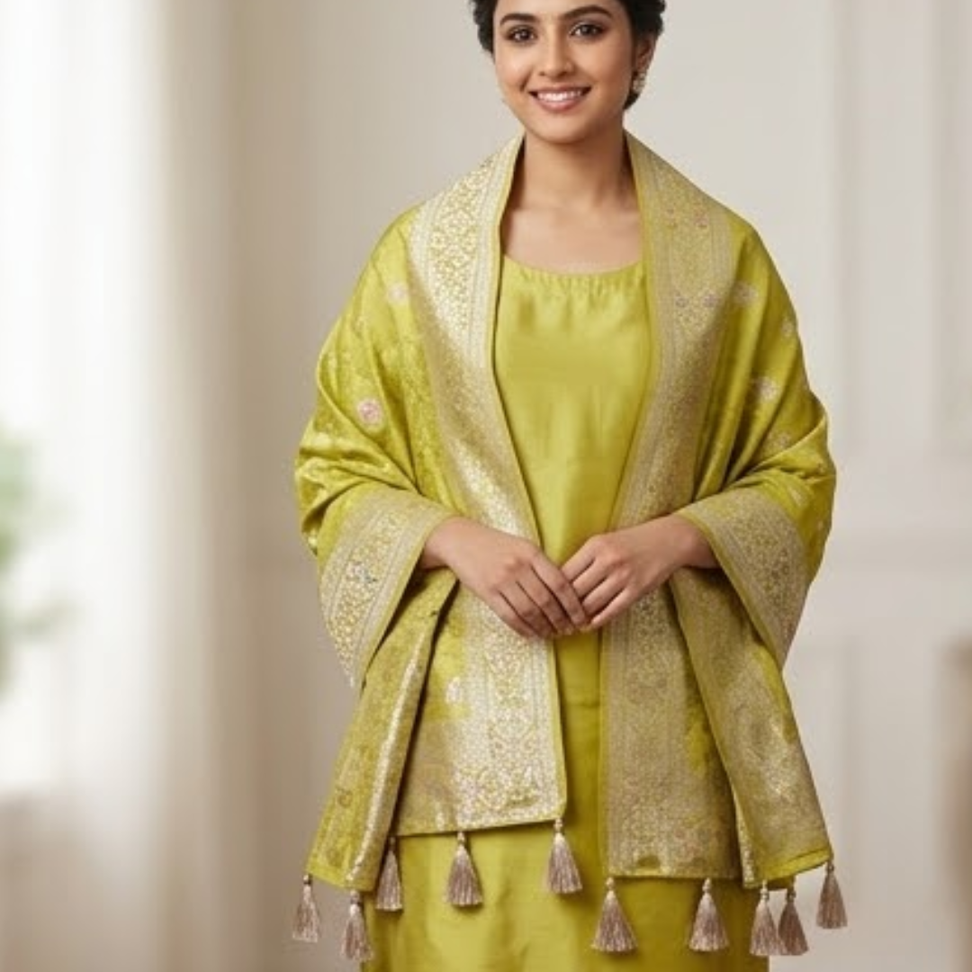 Pure Yellow Banarsi Dupatta