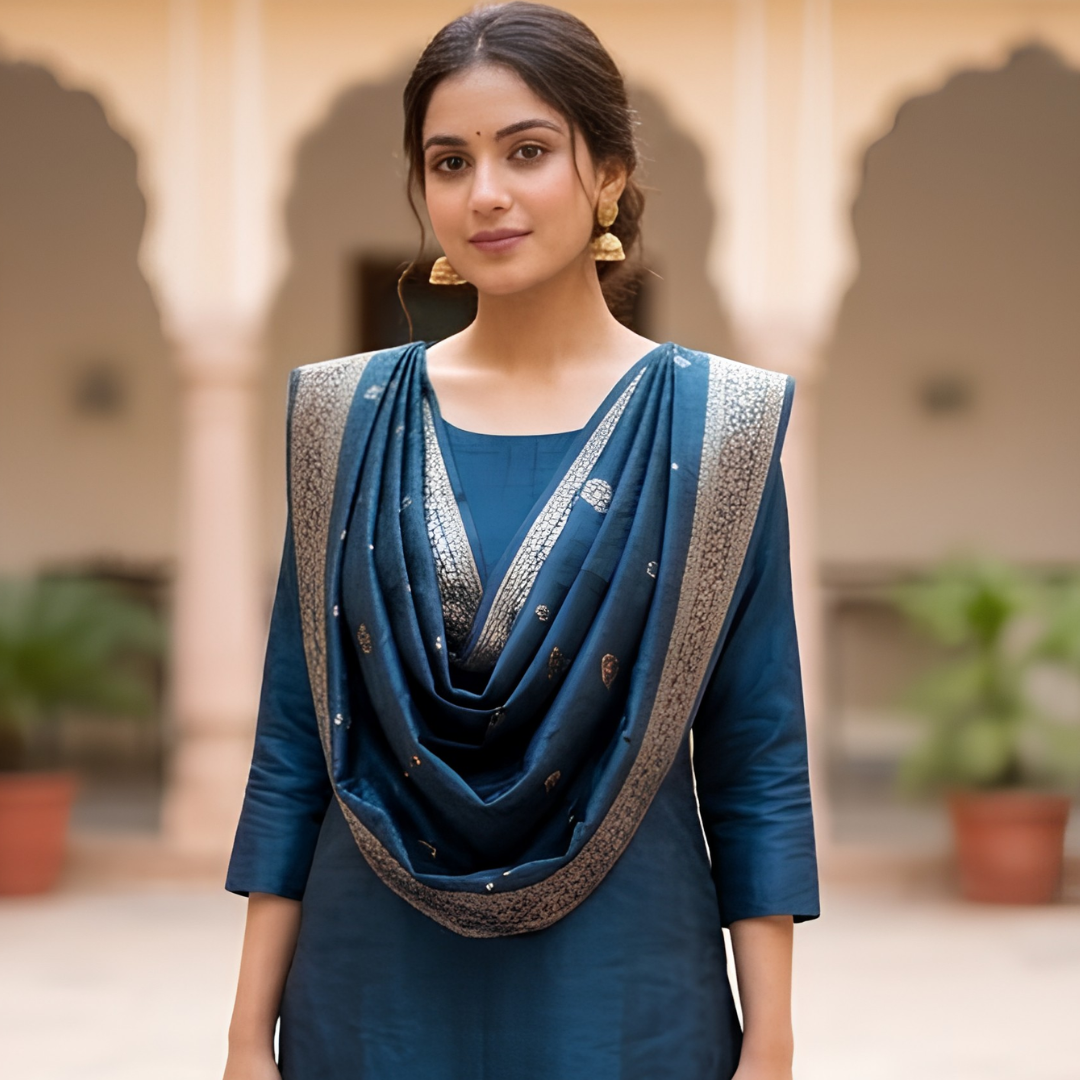 Pure Blue Banarsi Dupatta