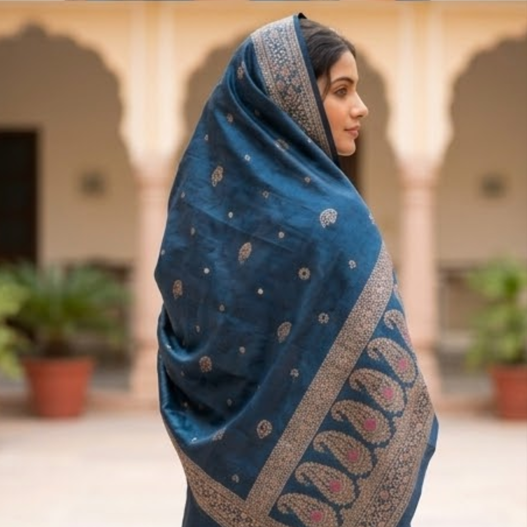Pure Blue Banarsi Dupatta