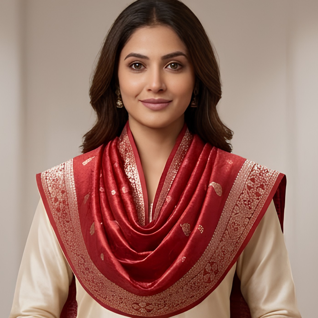 Pure Red Banarsi Dupatta