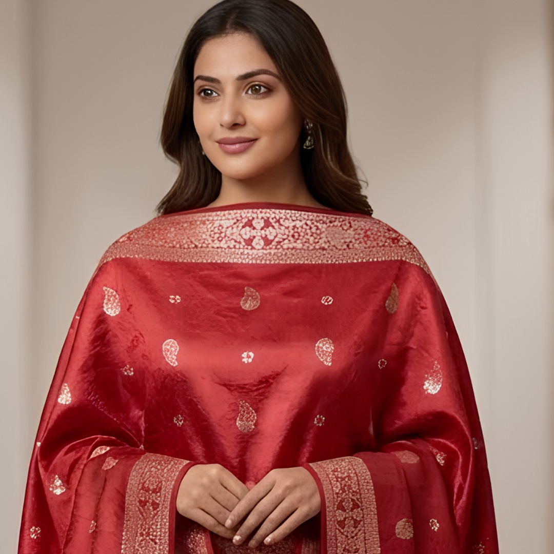 Pure Red Banarsi Dupatta