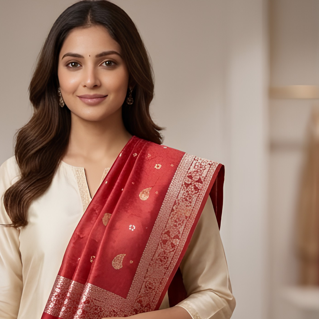 Pure Red Banarsi Dupatta