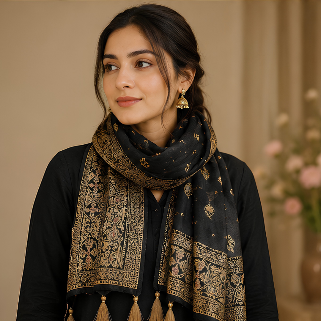 Pure Black Banarsi Dupatta