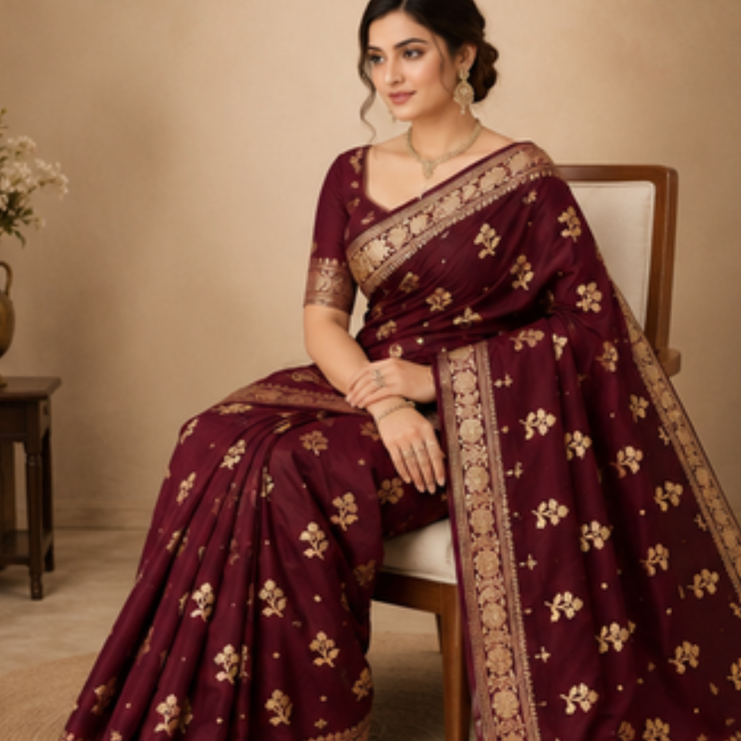 Pure Wine Booti Banarsi Saree