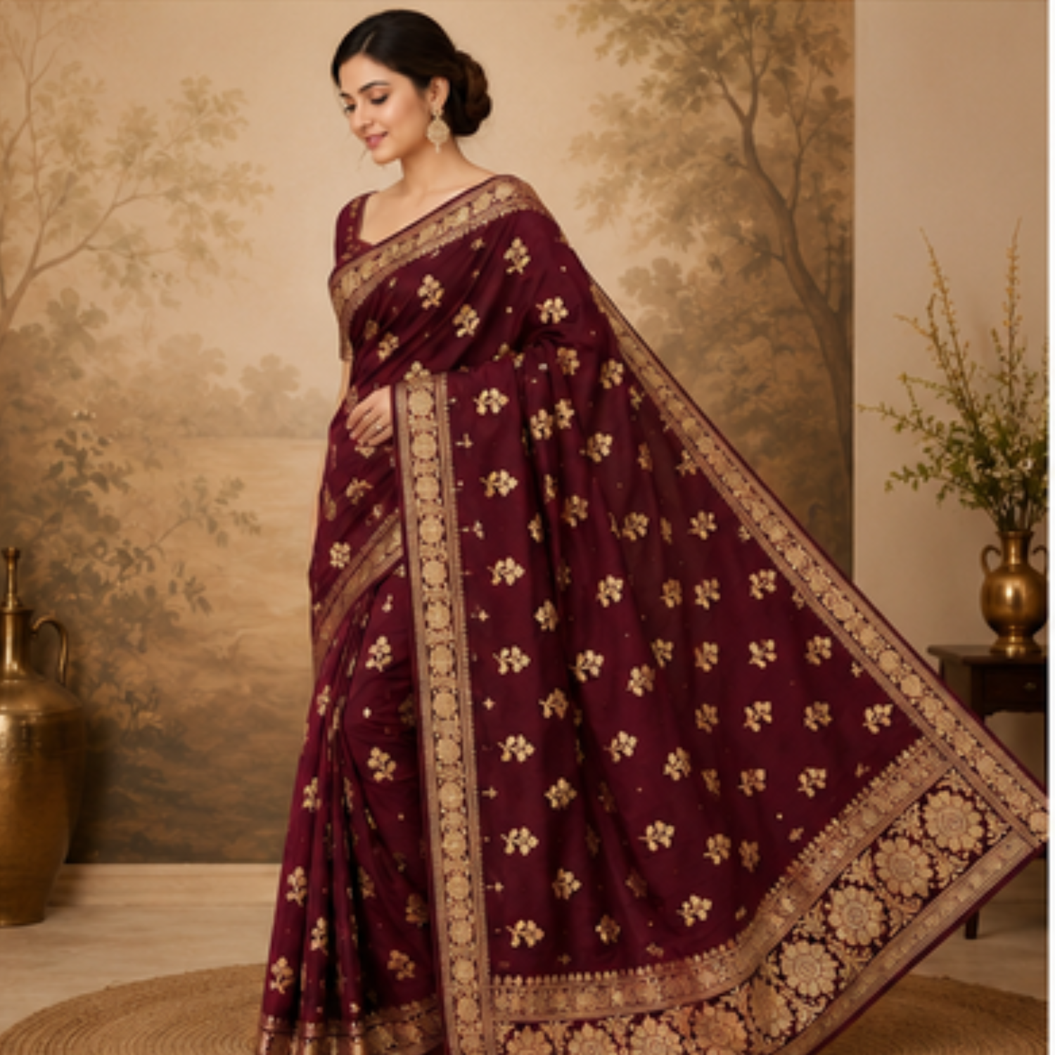 Pure Wine Booti Banarsi Saree