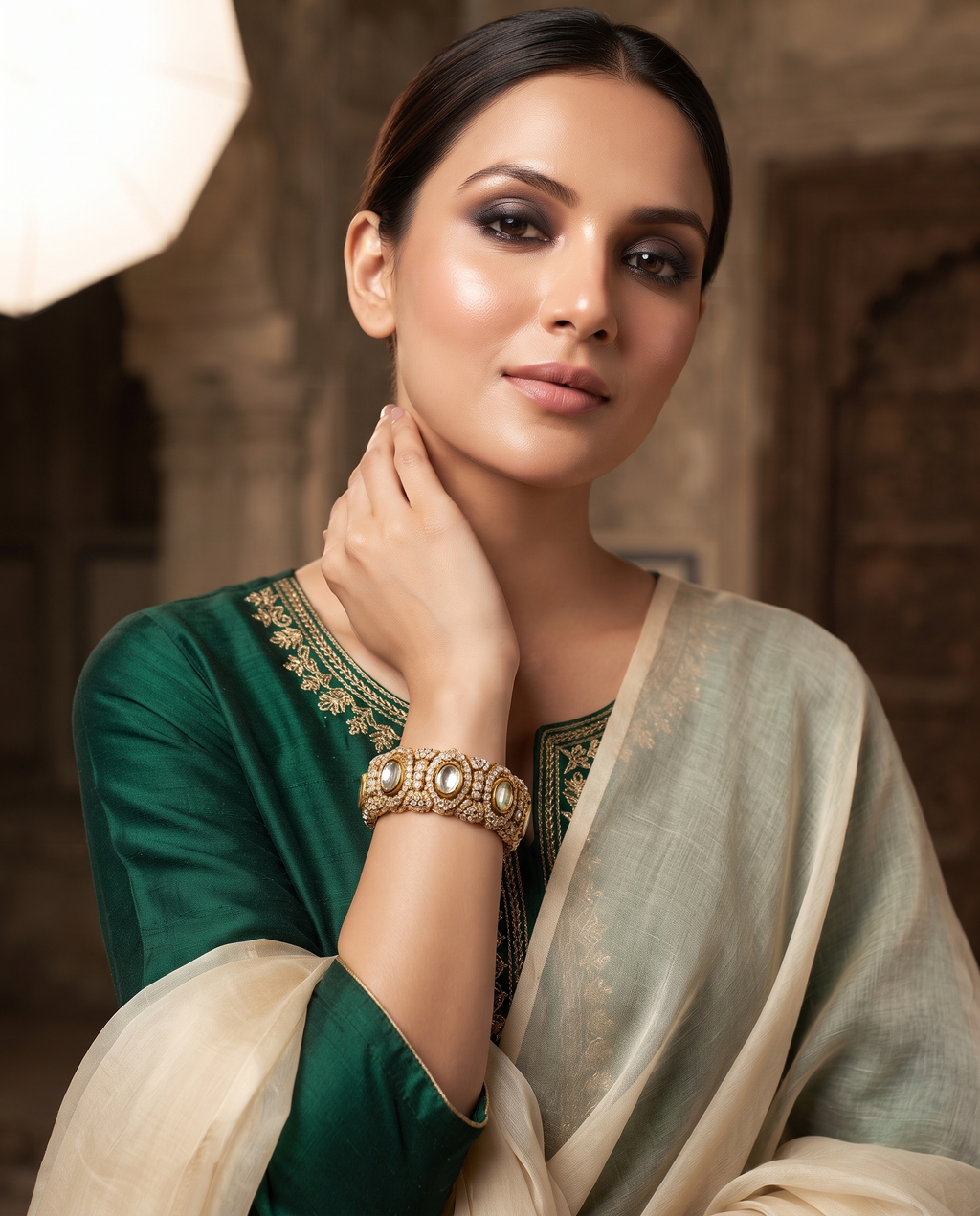 Polki CZ Openable Kada Bangles Set – 2 Pieces