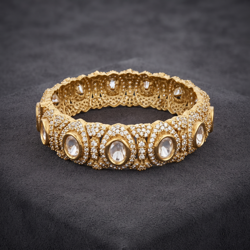 Polki CZ Openable Kada Bangles Set – 2 Pieces