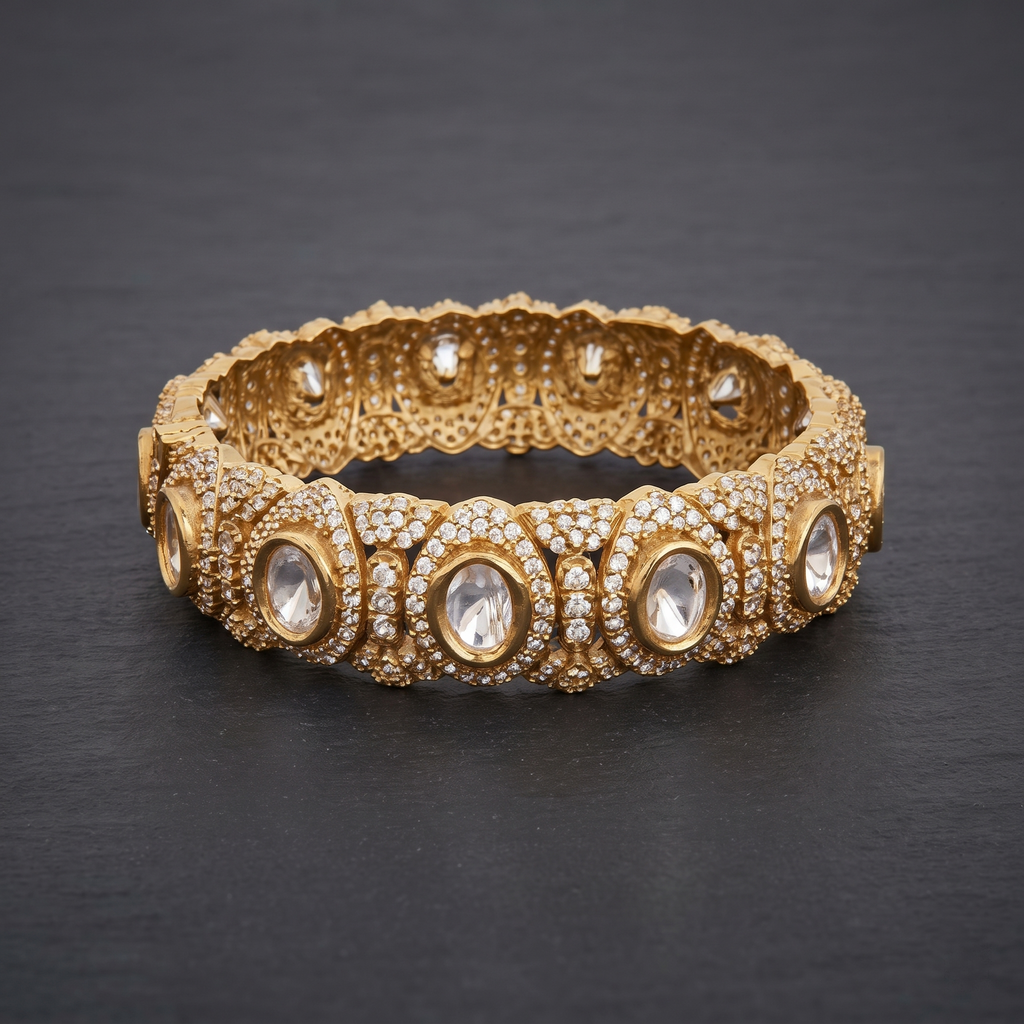 Polki CZ Openable Kada Bangles Set – 2 Pieces