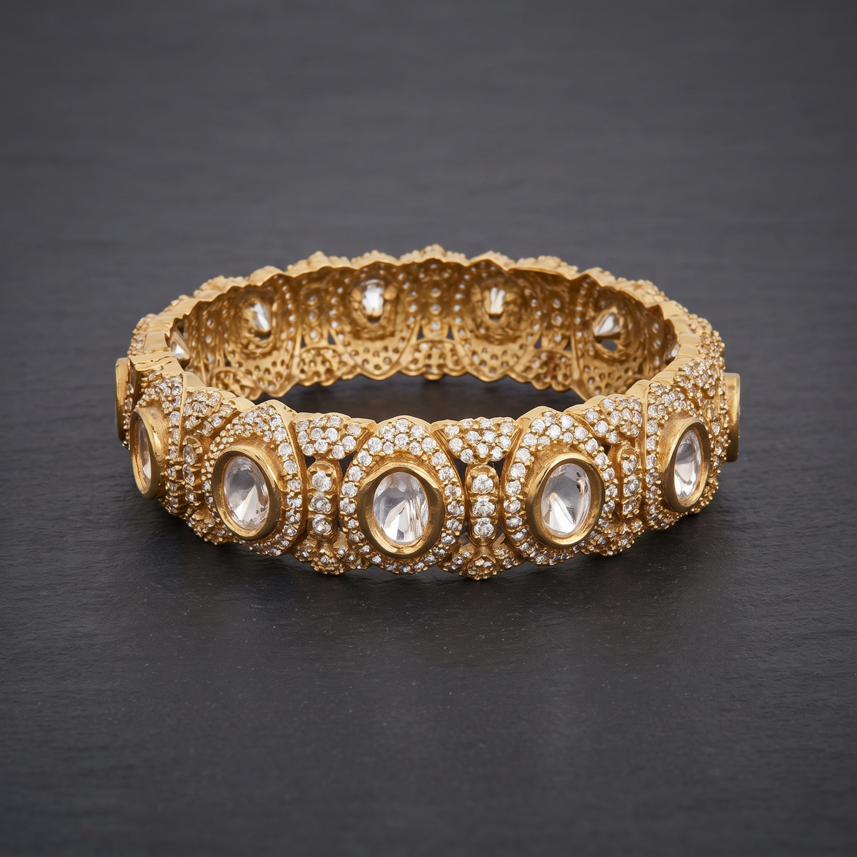 Polki CZ Openable Kada Bangles Set – 2 Pieces