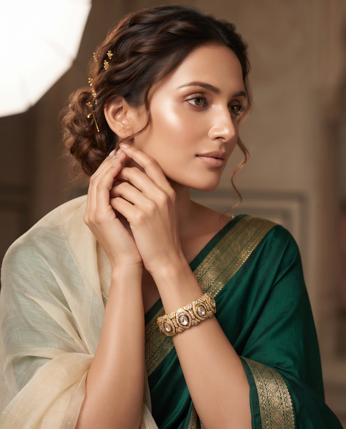 Polki CZ Openable Kada Bangles Set – 2 Pieces