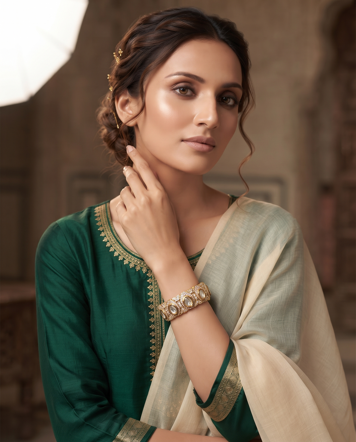 Polki CZ Openable Kada Bangles Set – 2 Pieces