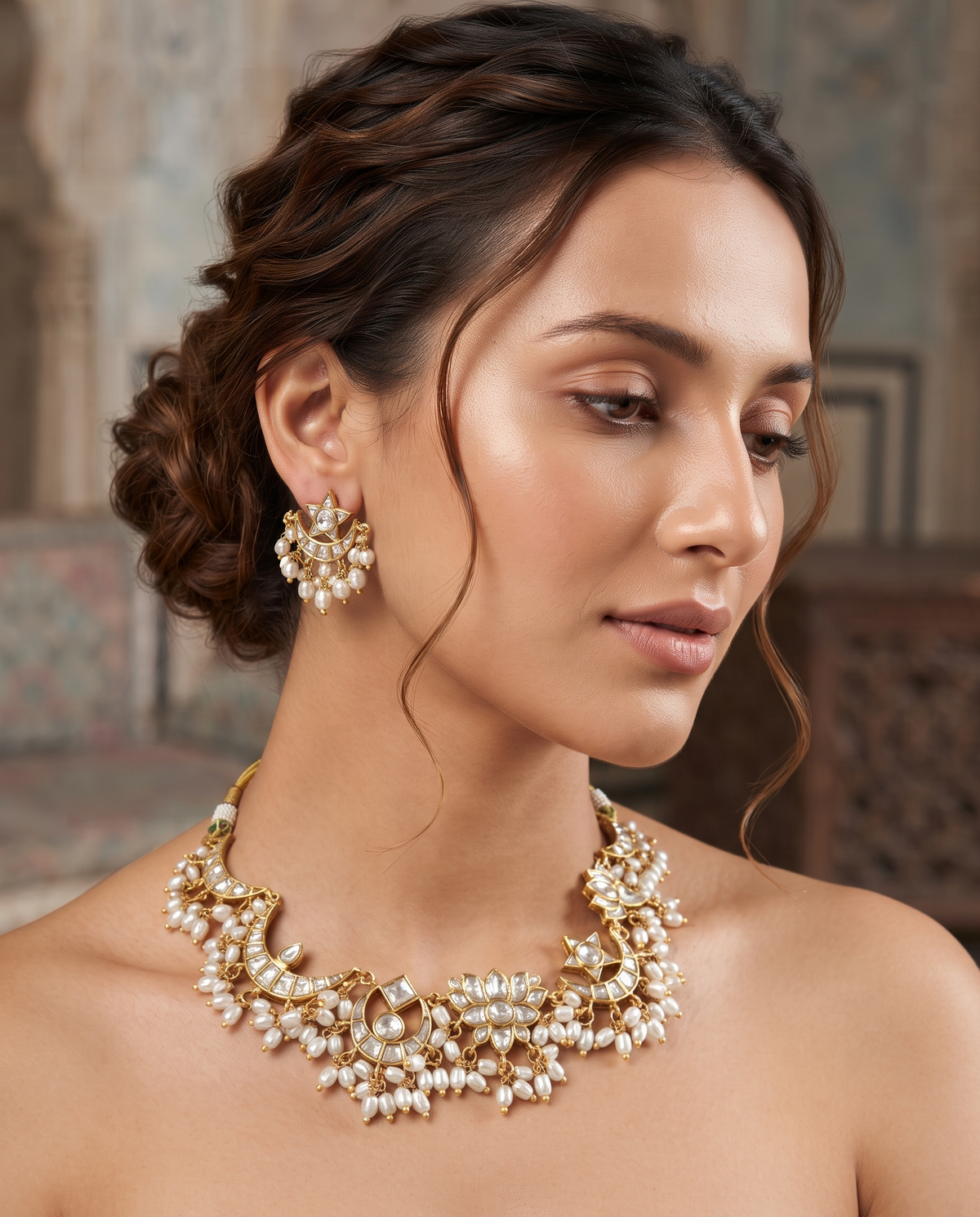 Crescent Kundan Jewellery Set – Traditional Indian Ethnic Necklace Set