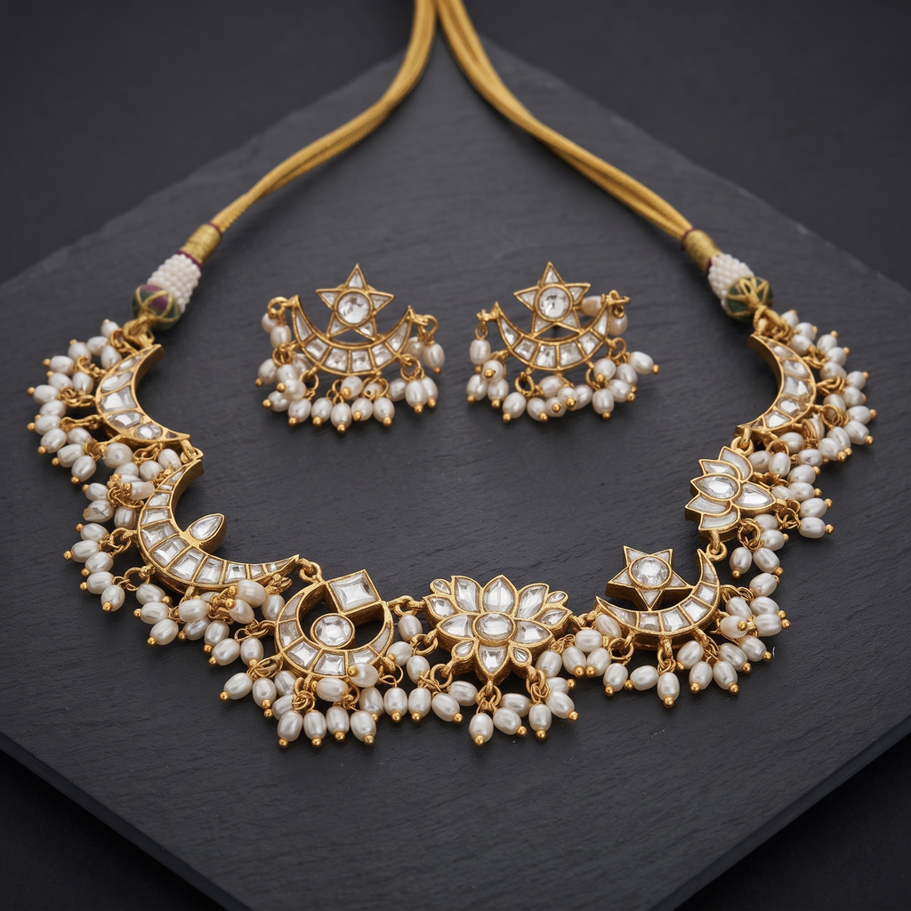 Crescent Kundan Jewellery Set – Traditional Indian Ethnic Necklace Set