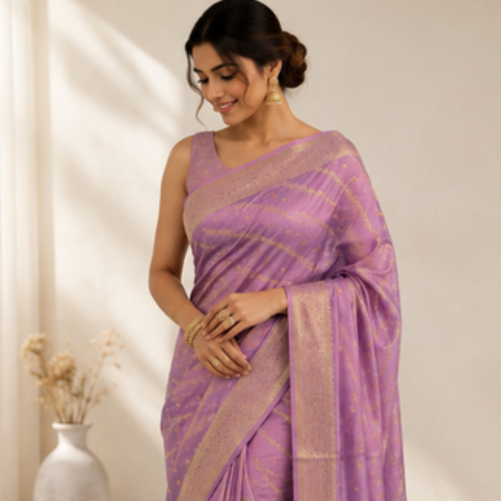 Onion Pink Mango Silk Saree
