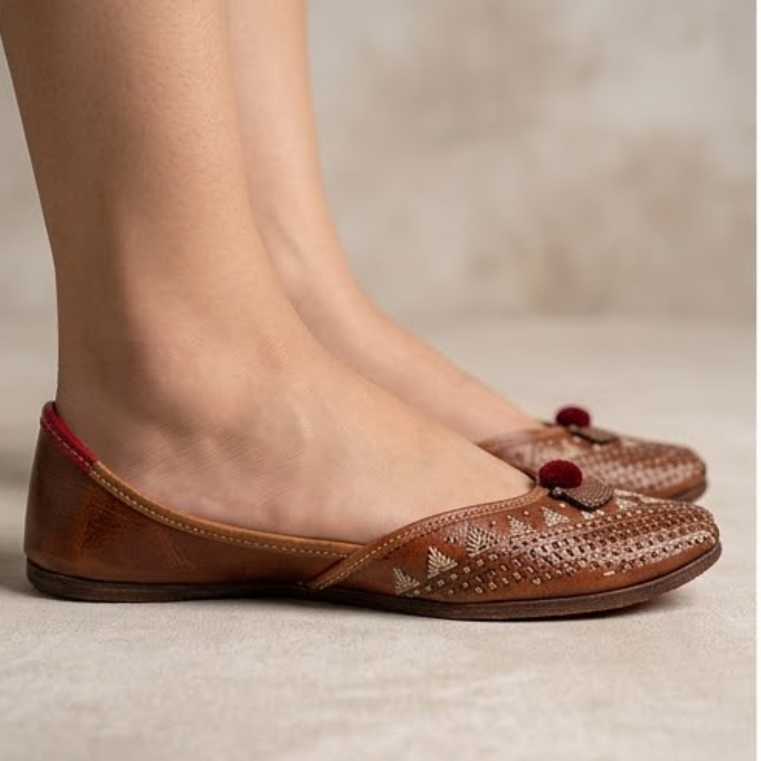 Handcrafted Leather Juttis with Embroidery