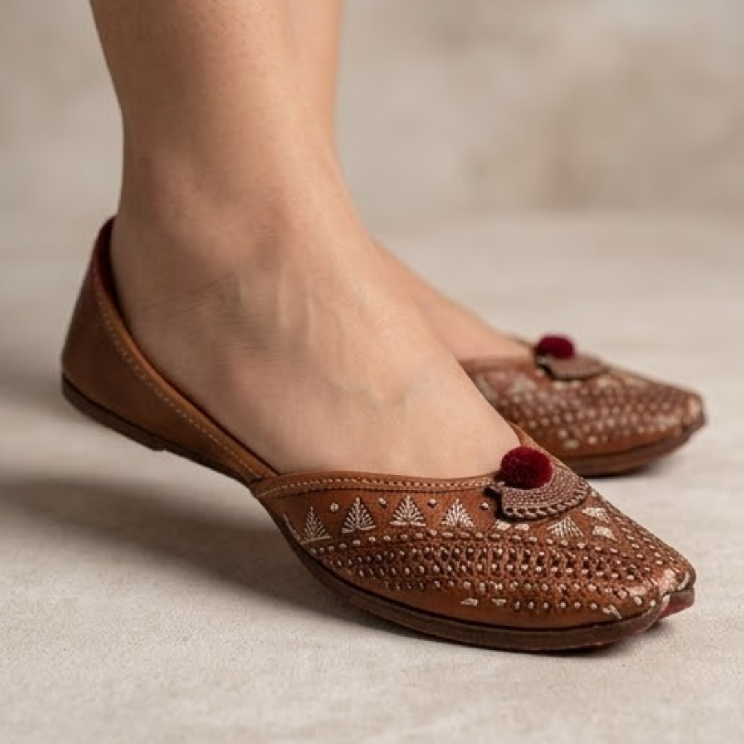 Handcrafted Leather Juttis with Embroidery